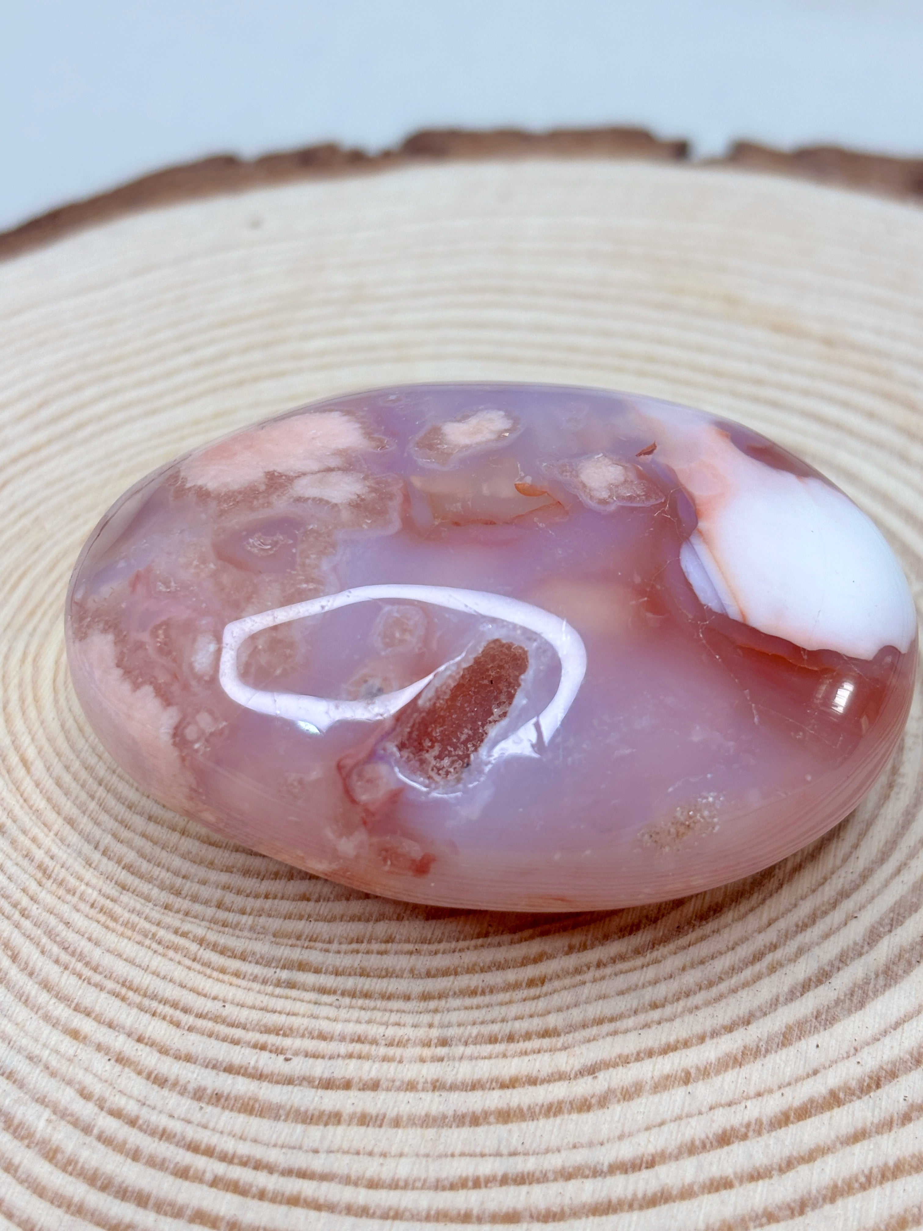 Pink Carnelian Flower Agate Palmstone