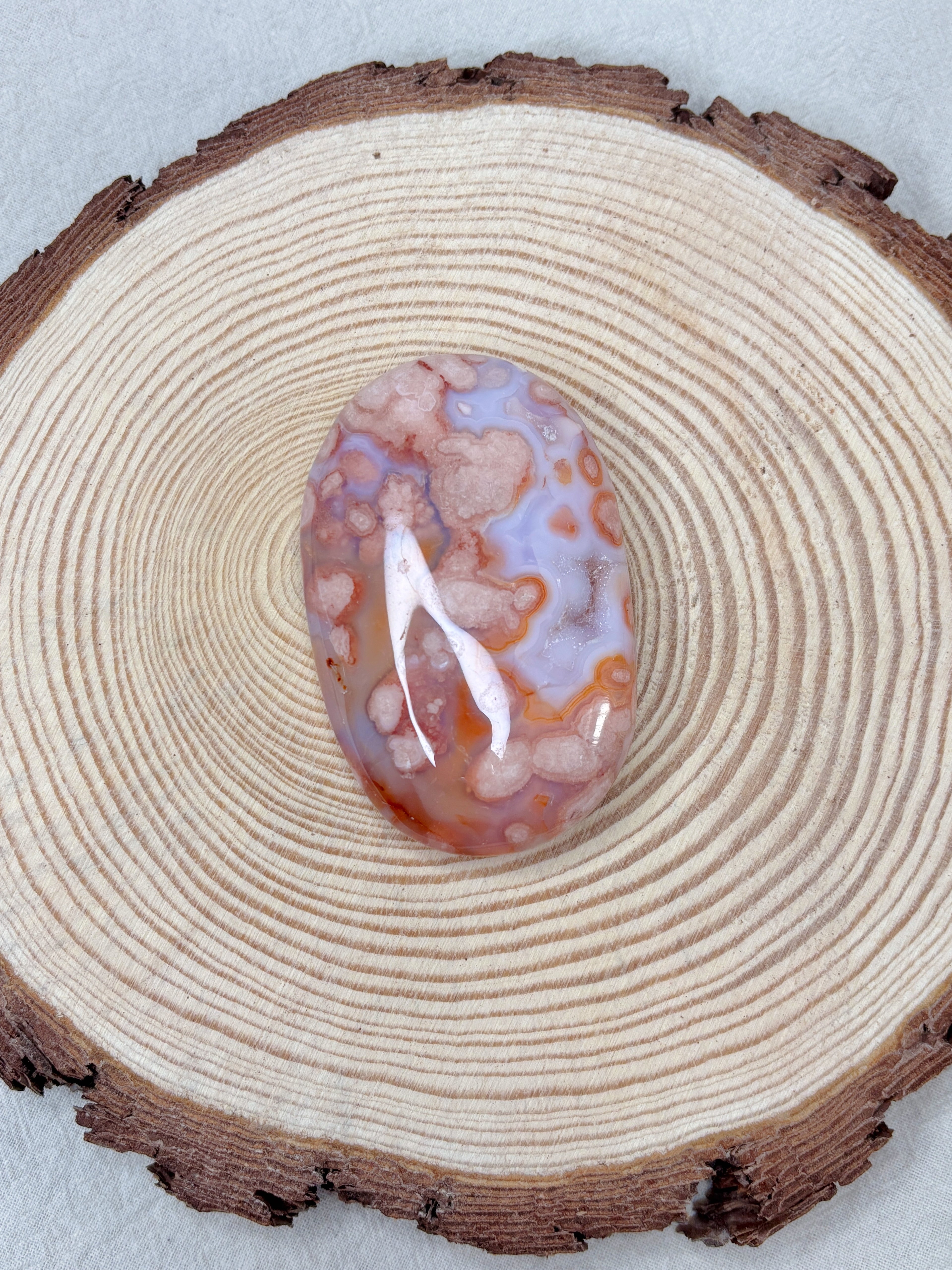 Pink Carnelian Flower Agate Palmstone