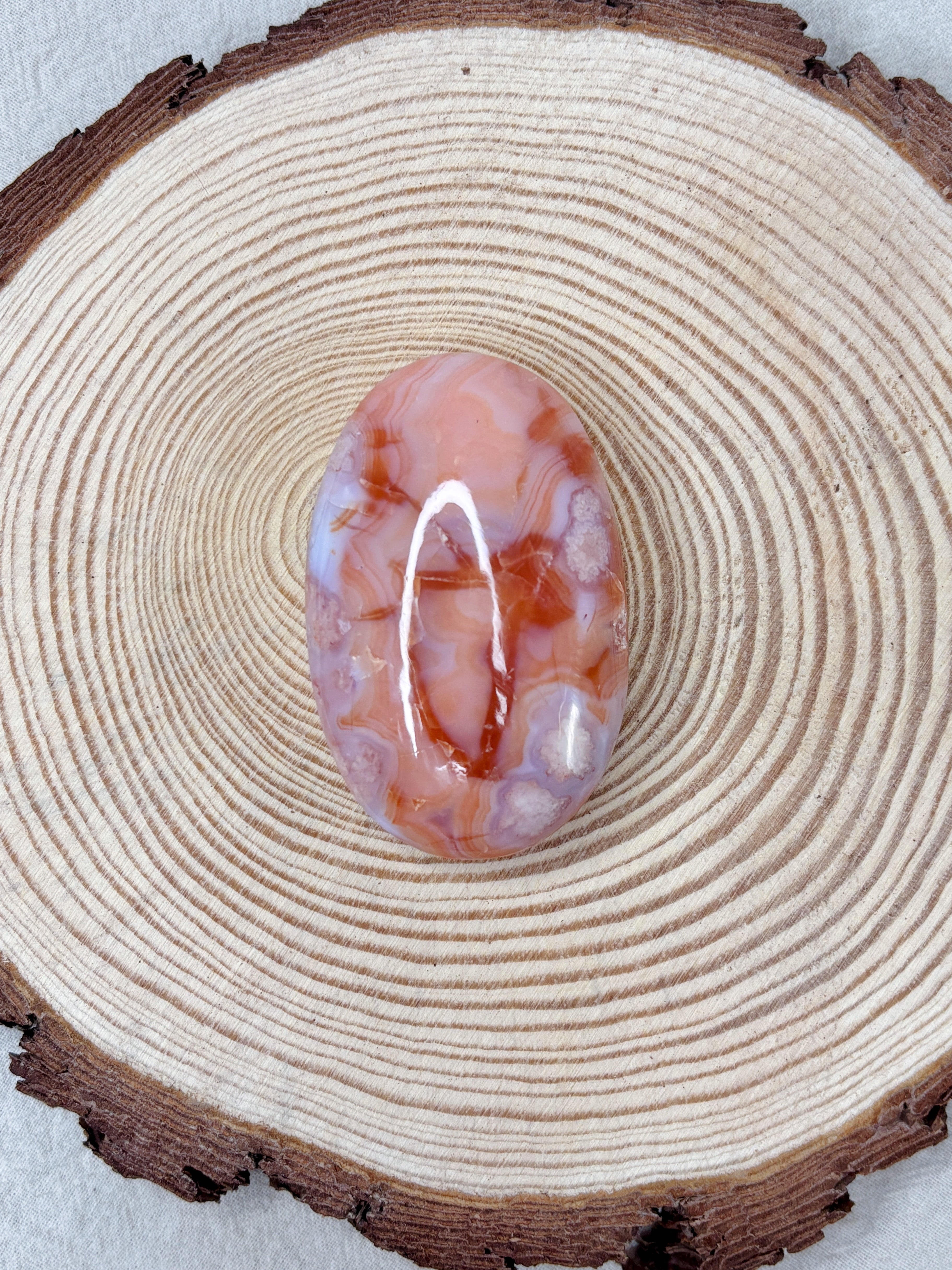 Pink Carnelian Flower Agate Palmstone