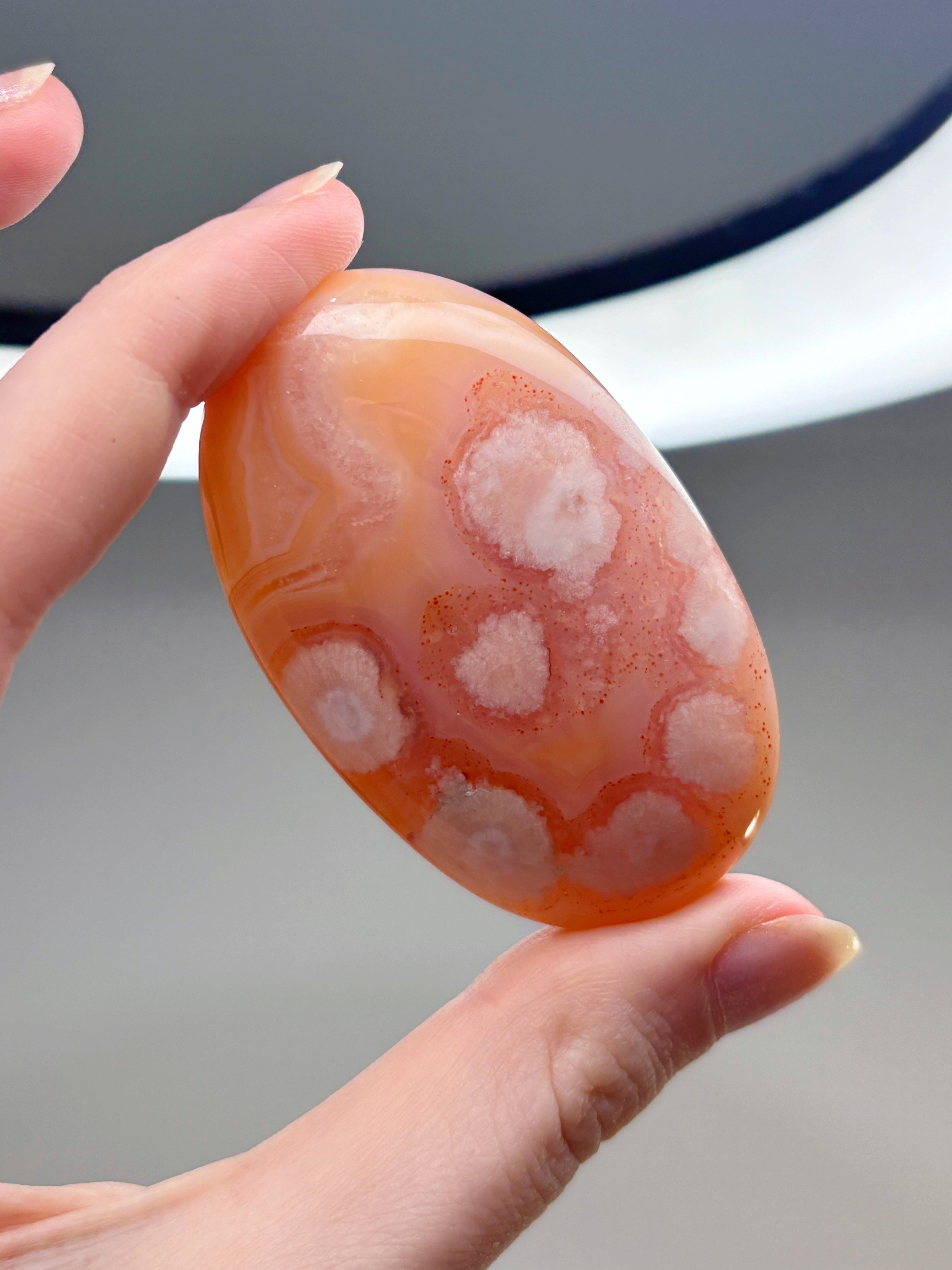 Peach Carnelian Flower Agate Palmstone
