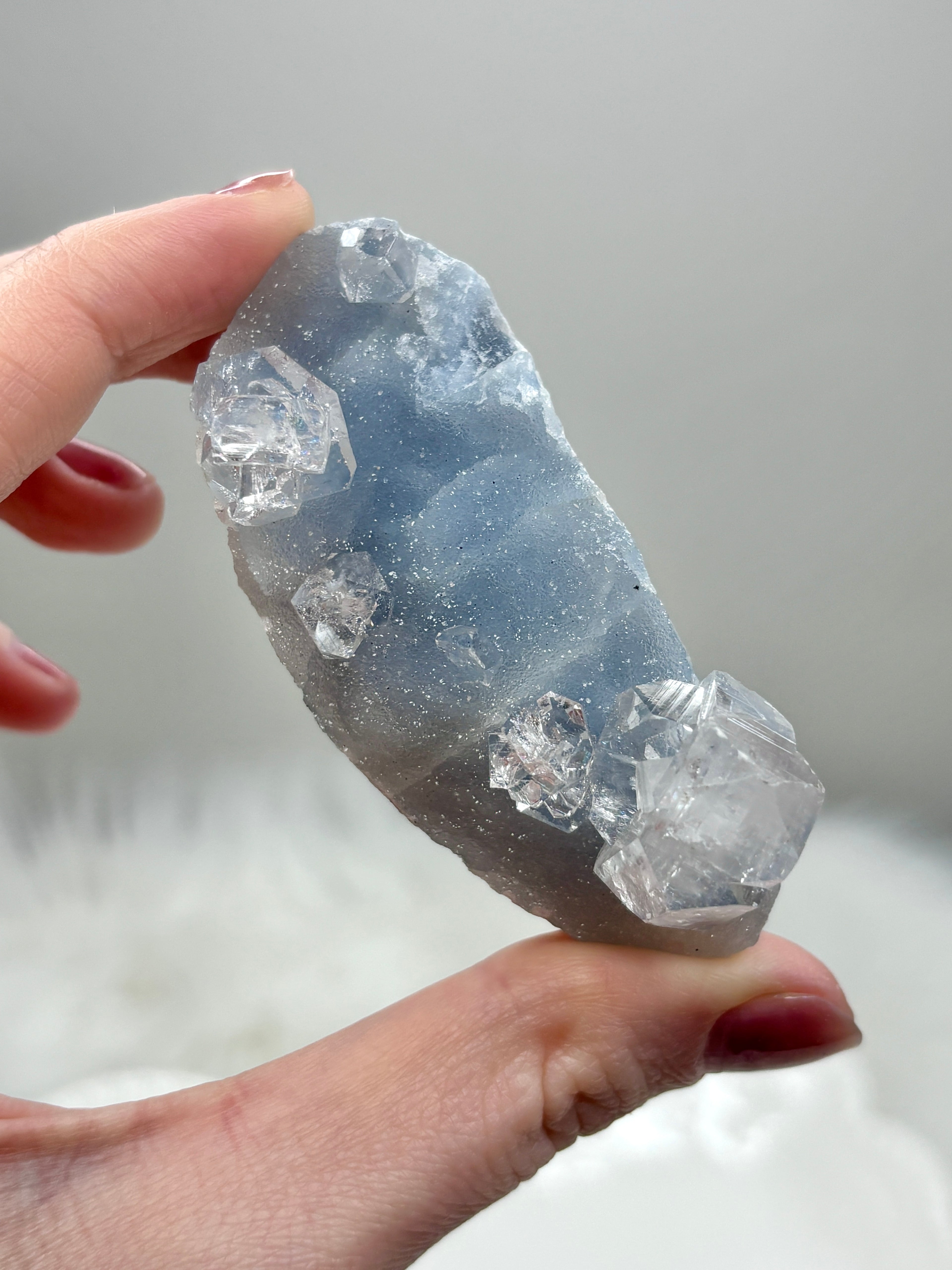Rare Blue Sugar Apophyllite Crystal, Natural Cubic Ice Apophyllite Specimen