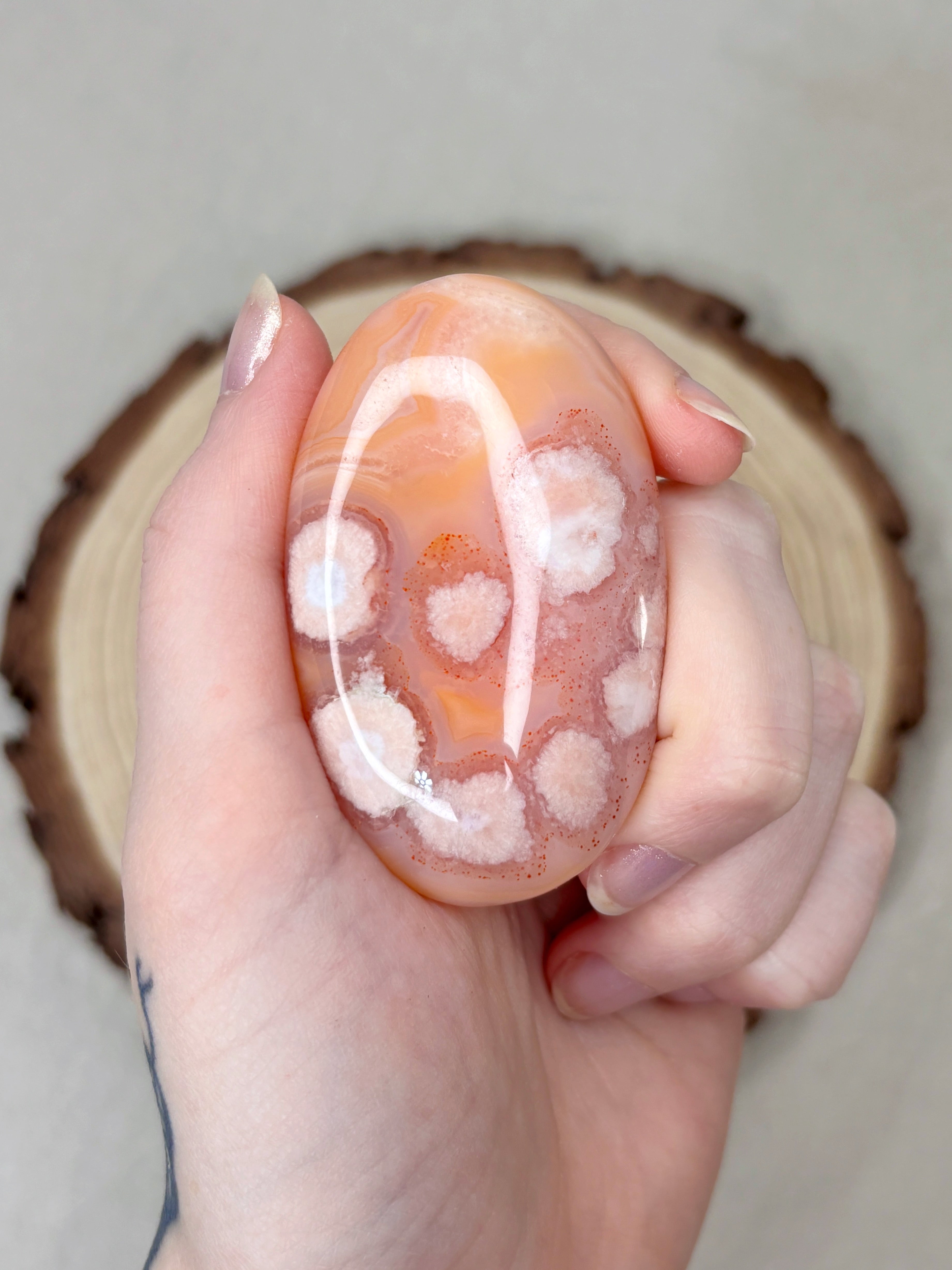 Peach Carnelian Flower Agate Palmstone