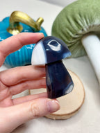 Blue Orca Agate Mushroom, Hand-Carved Natural Gemstone Mushroom