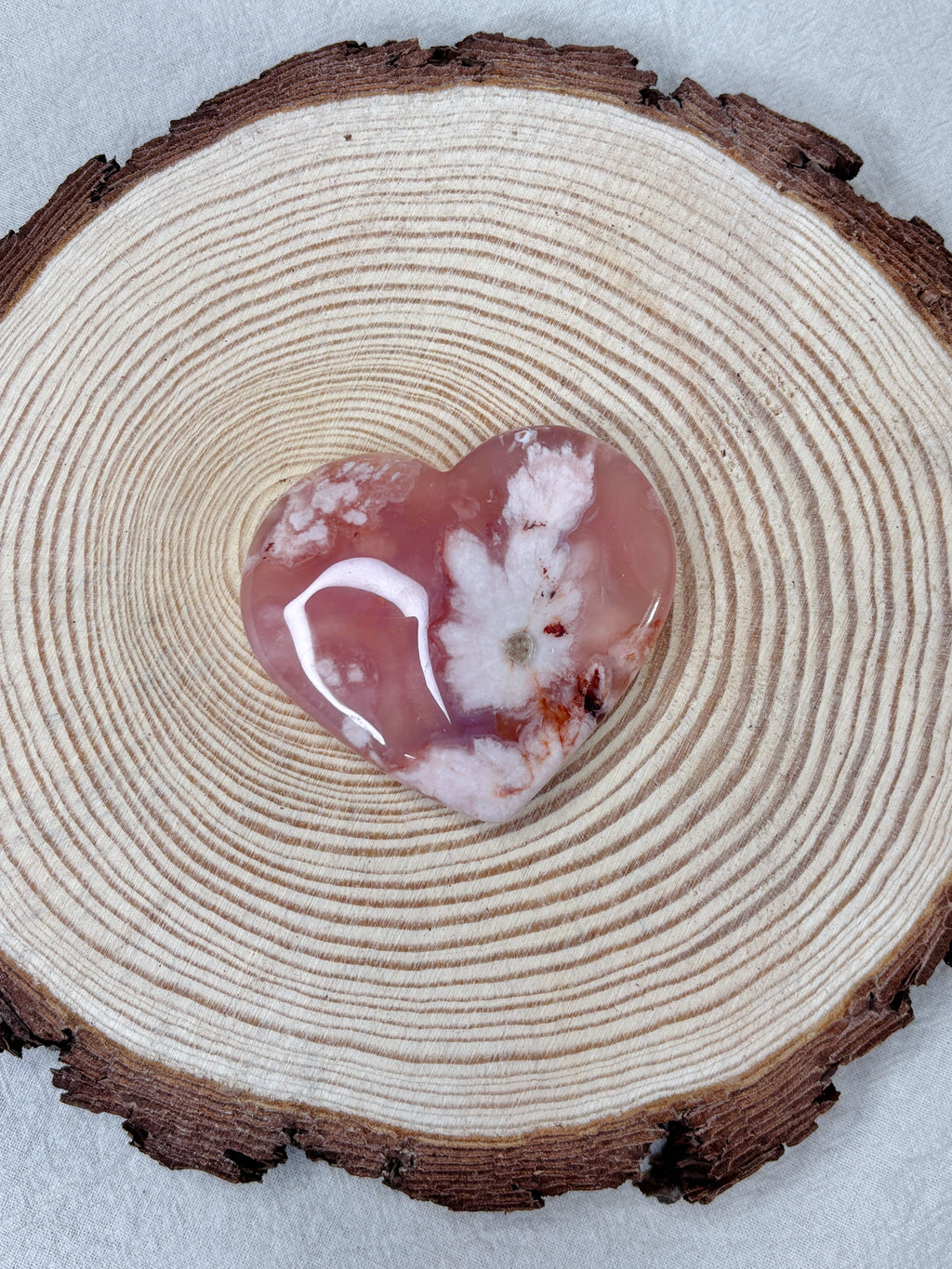 Pink Carnelian Flower Agate Heart