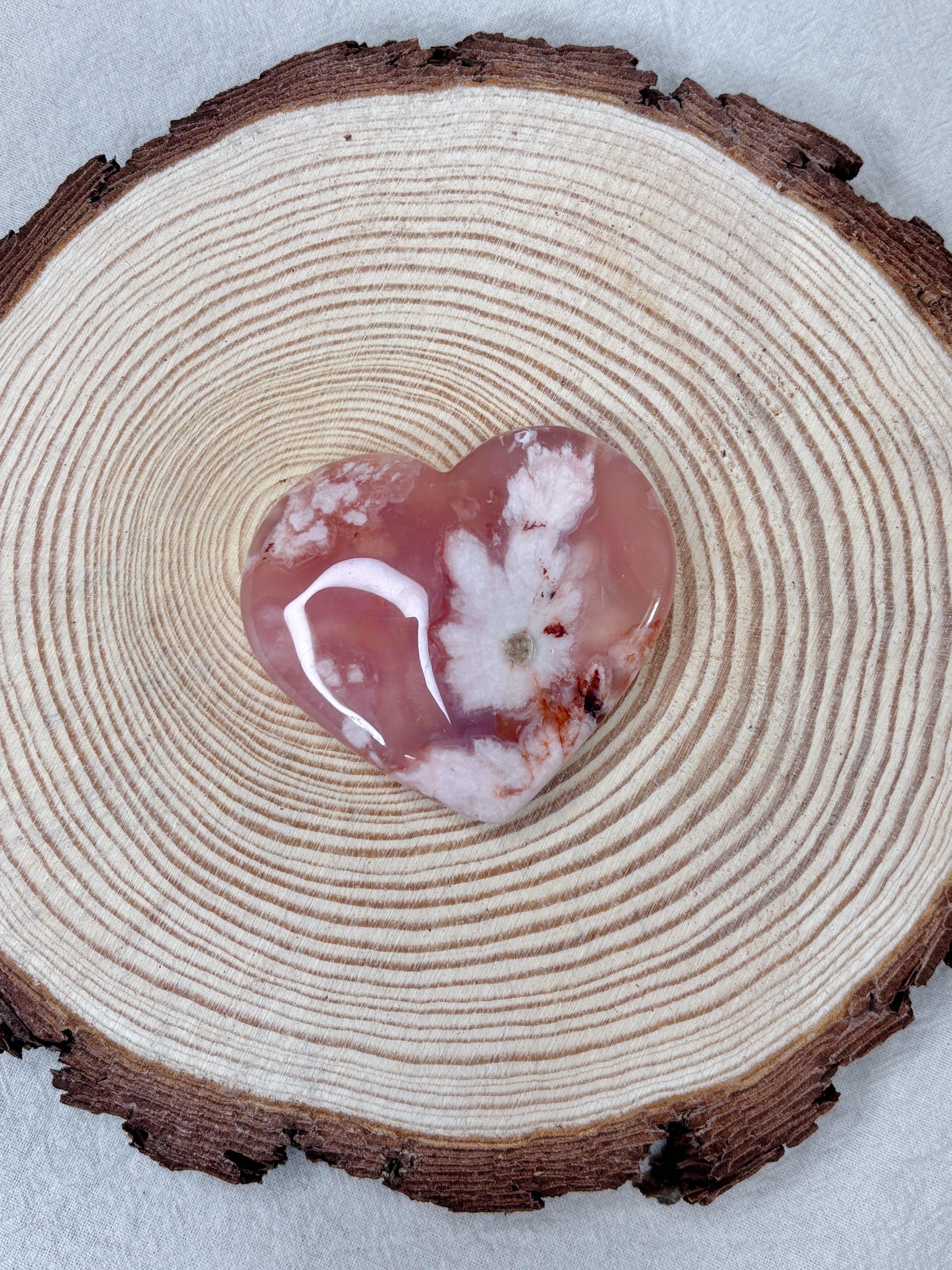 Pink Carnelian Flower Agate Heart