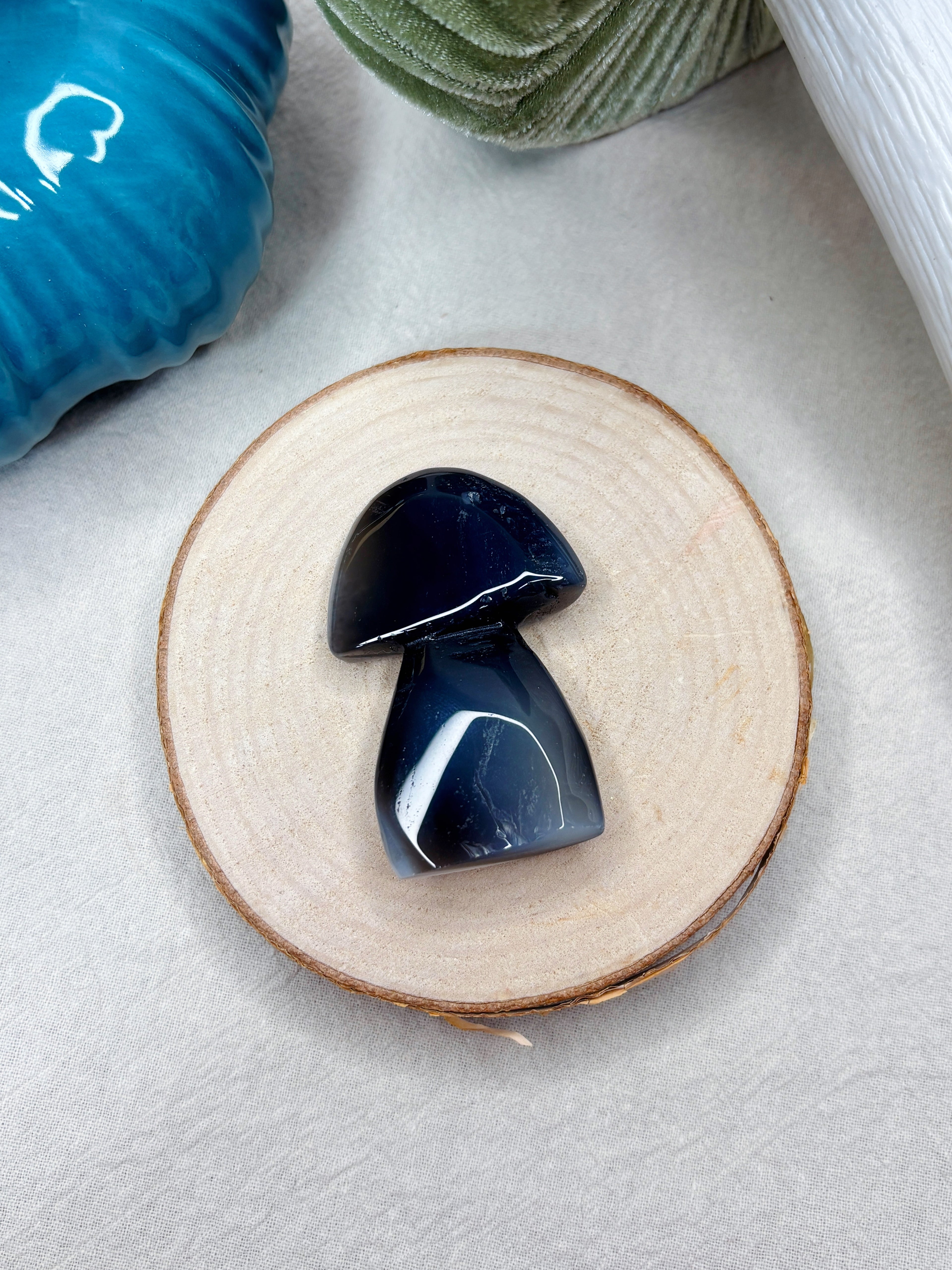 Blue & White Orca Agate Mushroom, Hand-Carved Natural Gemstone Mushroom