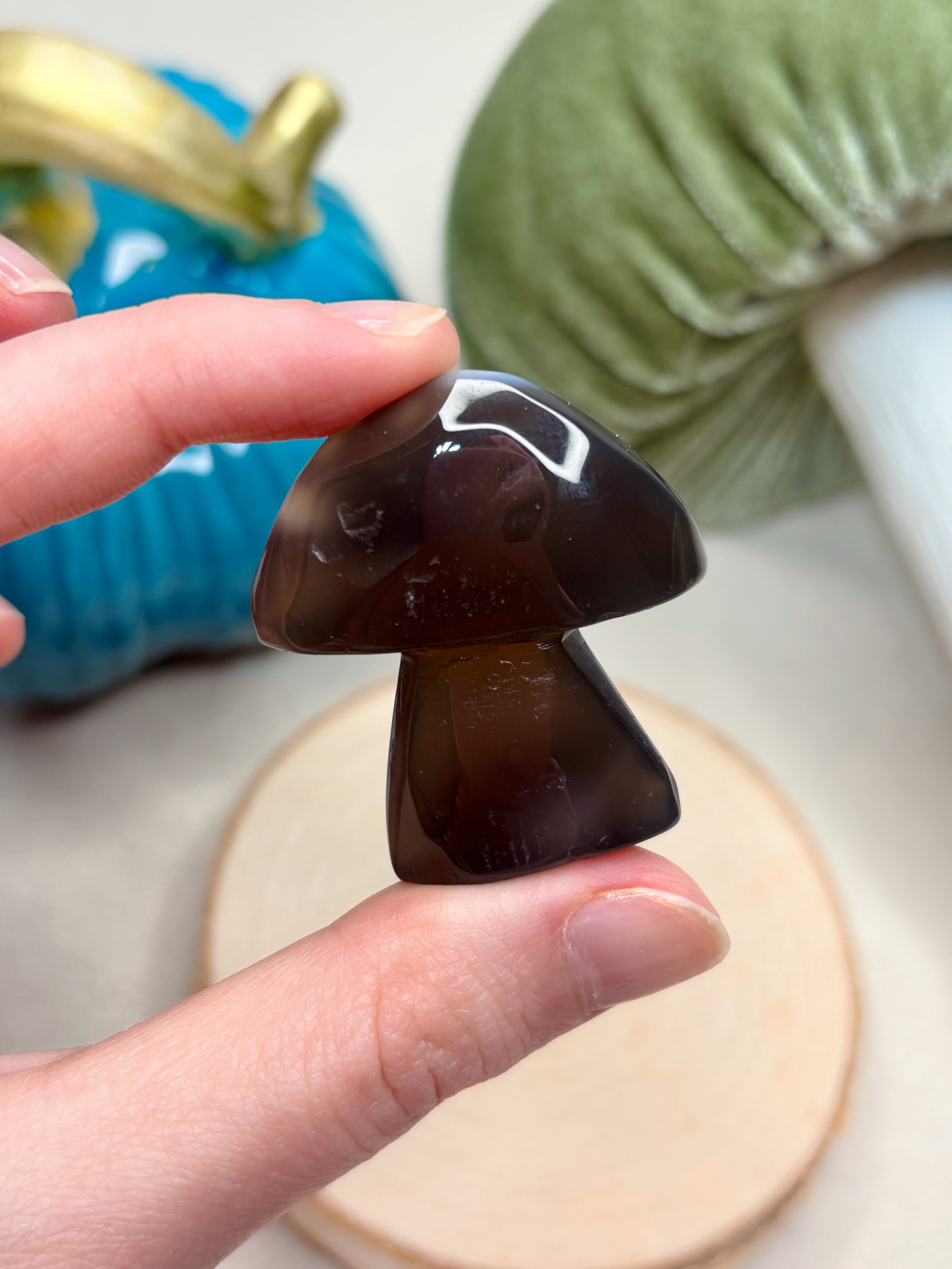 Orca Agate Mushroom Crystal, Hand Carved Natural Gemstone Mushroom