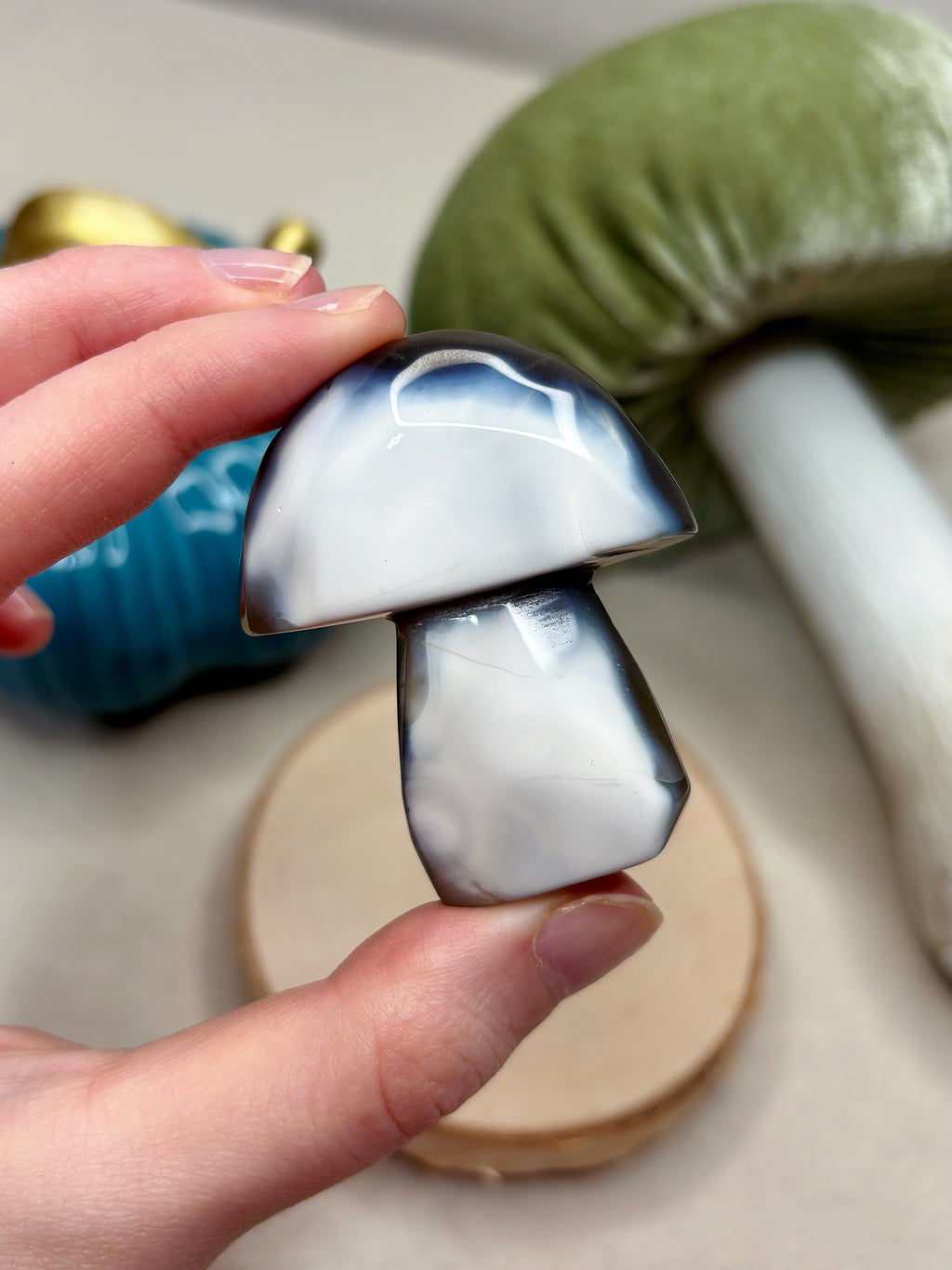 Orca Agate Mushroom Crystal, Hand Carved Natural Gemstone Mushroom