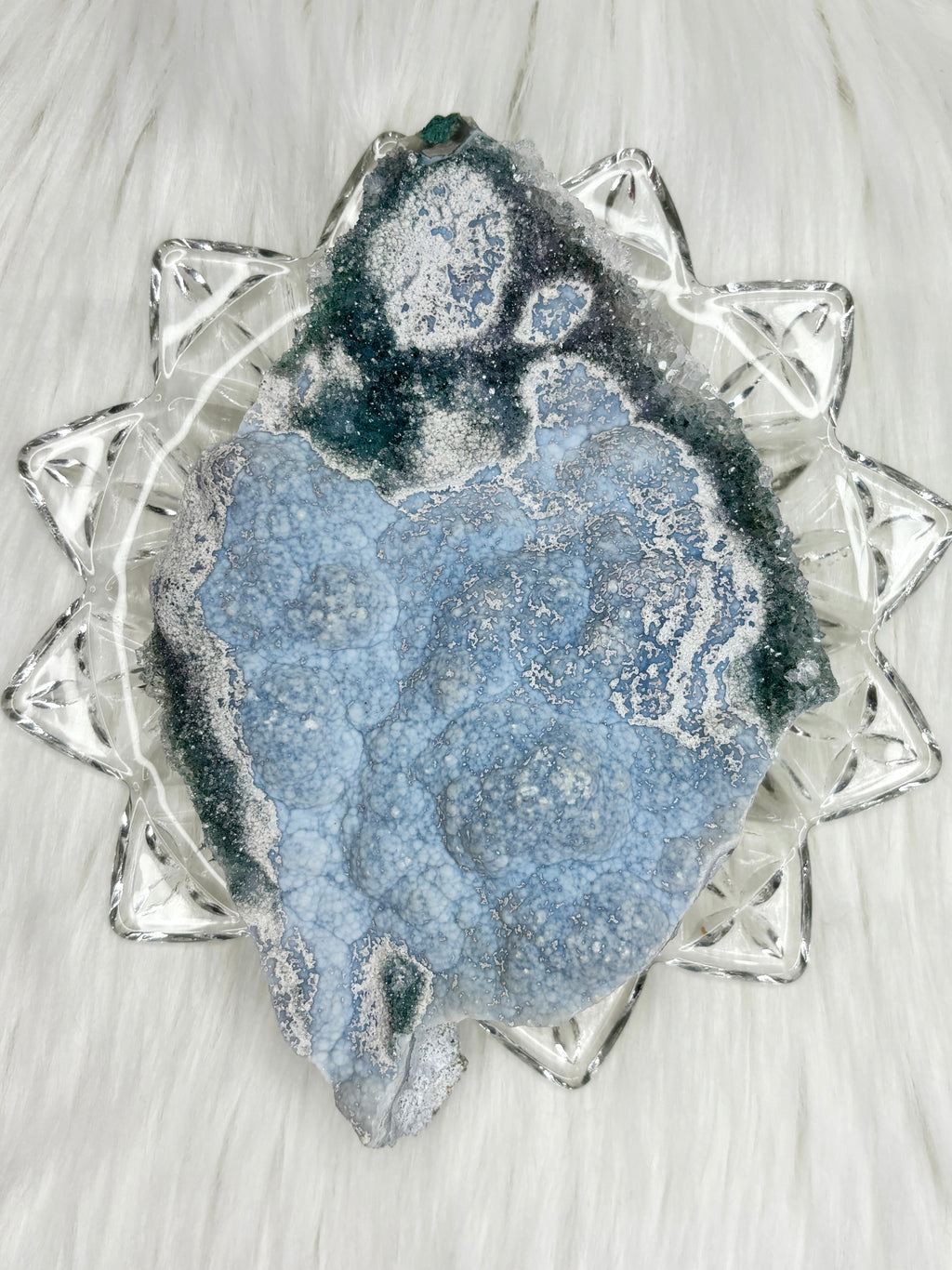 Rare Blue Amethyst Crystal Slab, Raw Botryoidal Blue Amethyst with Green Galaxy Druzy Amethyst & Clear Quartz