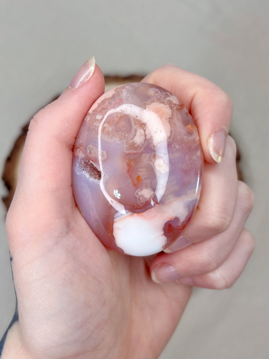 Pink Carnelian Flower Agate Palmstone