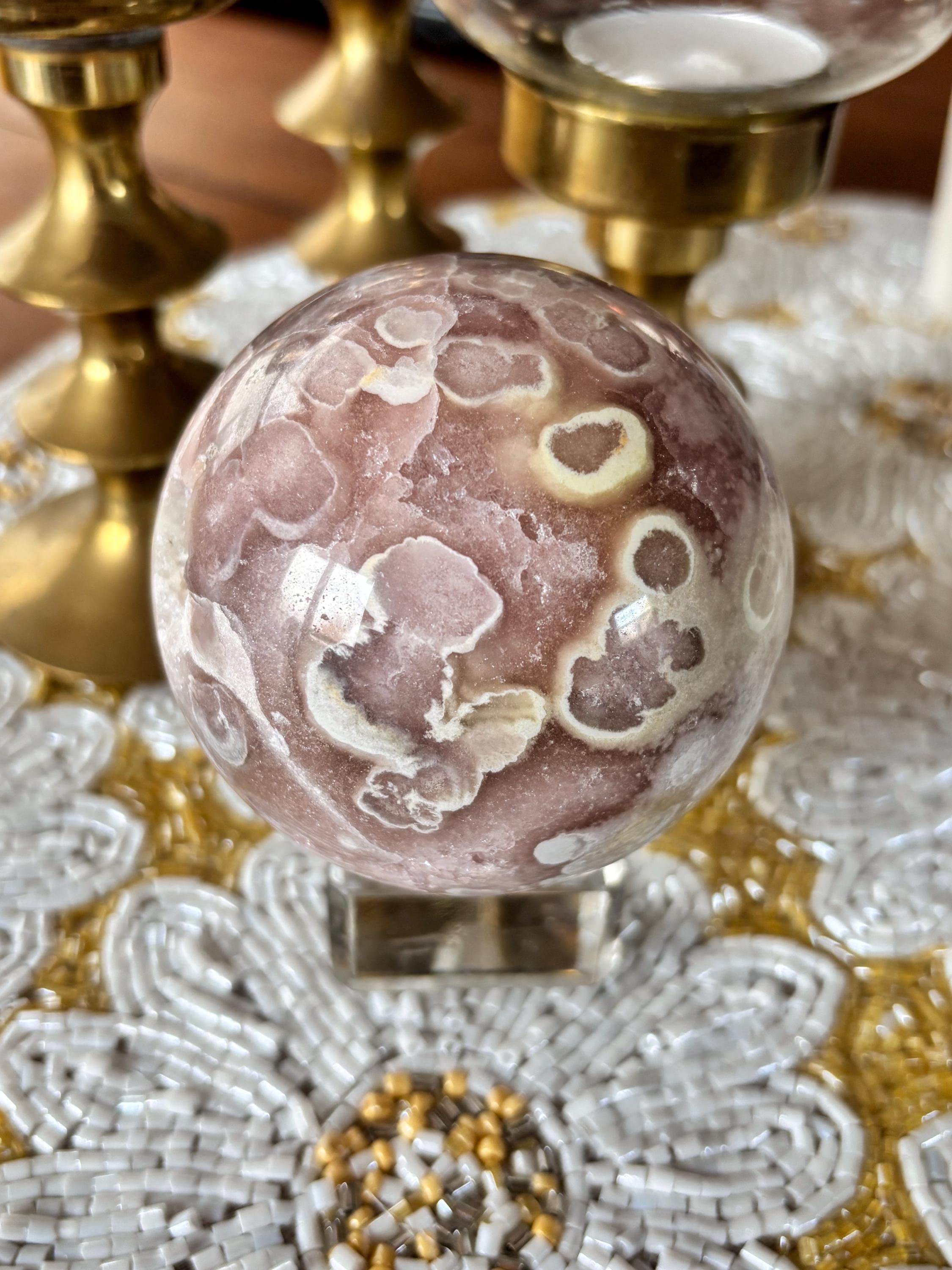 Large Pink Amethyst with Yellow Flower Agate Sphere