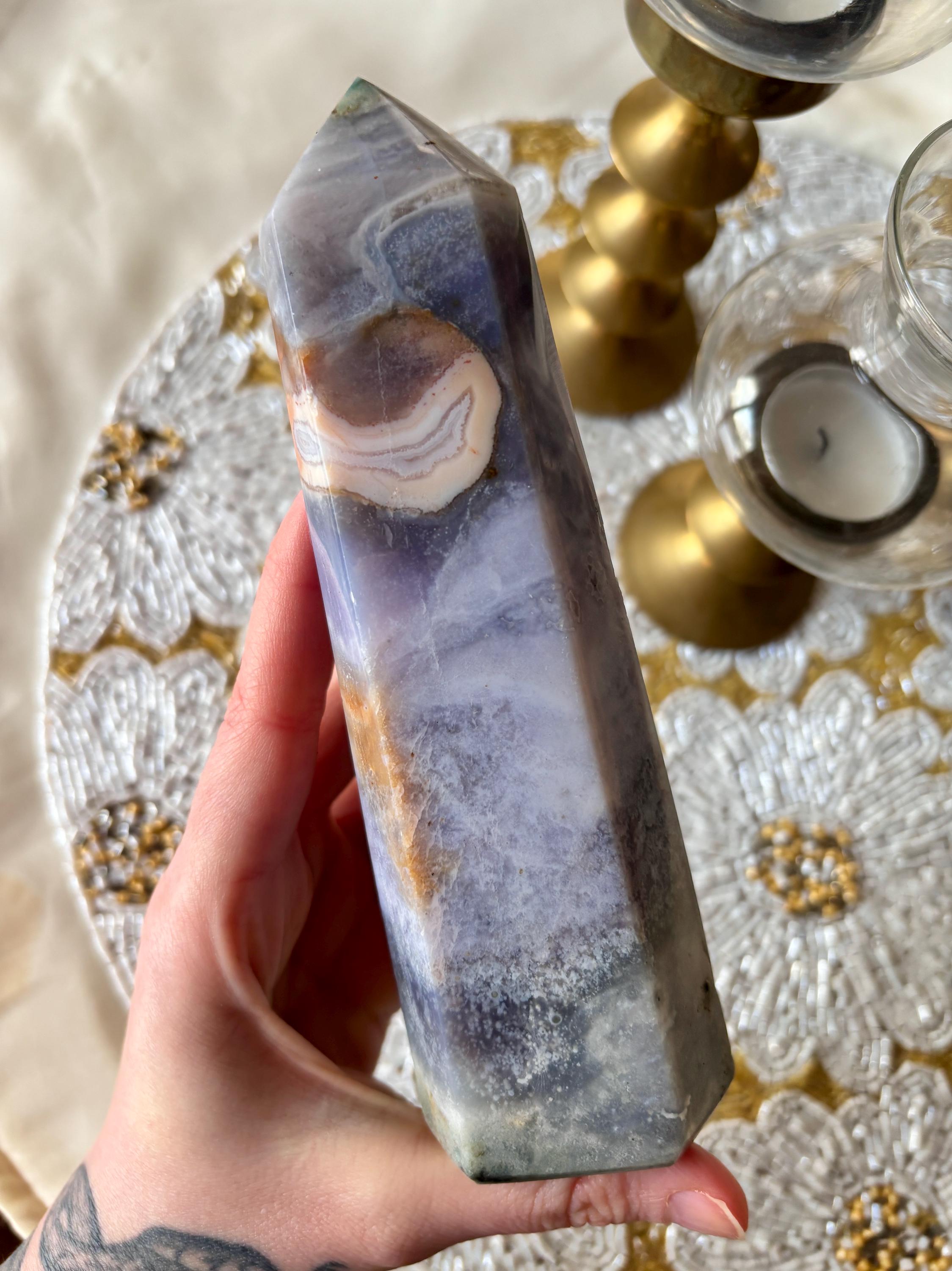 Pastel Ocean Jasper Tower, Lavender Orbicular Ocean Jasper Crystal Point