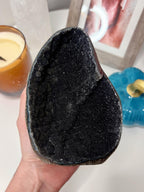 Large Black Amethyst Crystal, Raw Sugar Druzy Cut Base