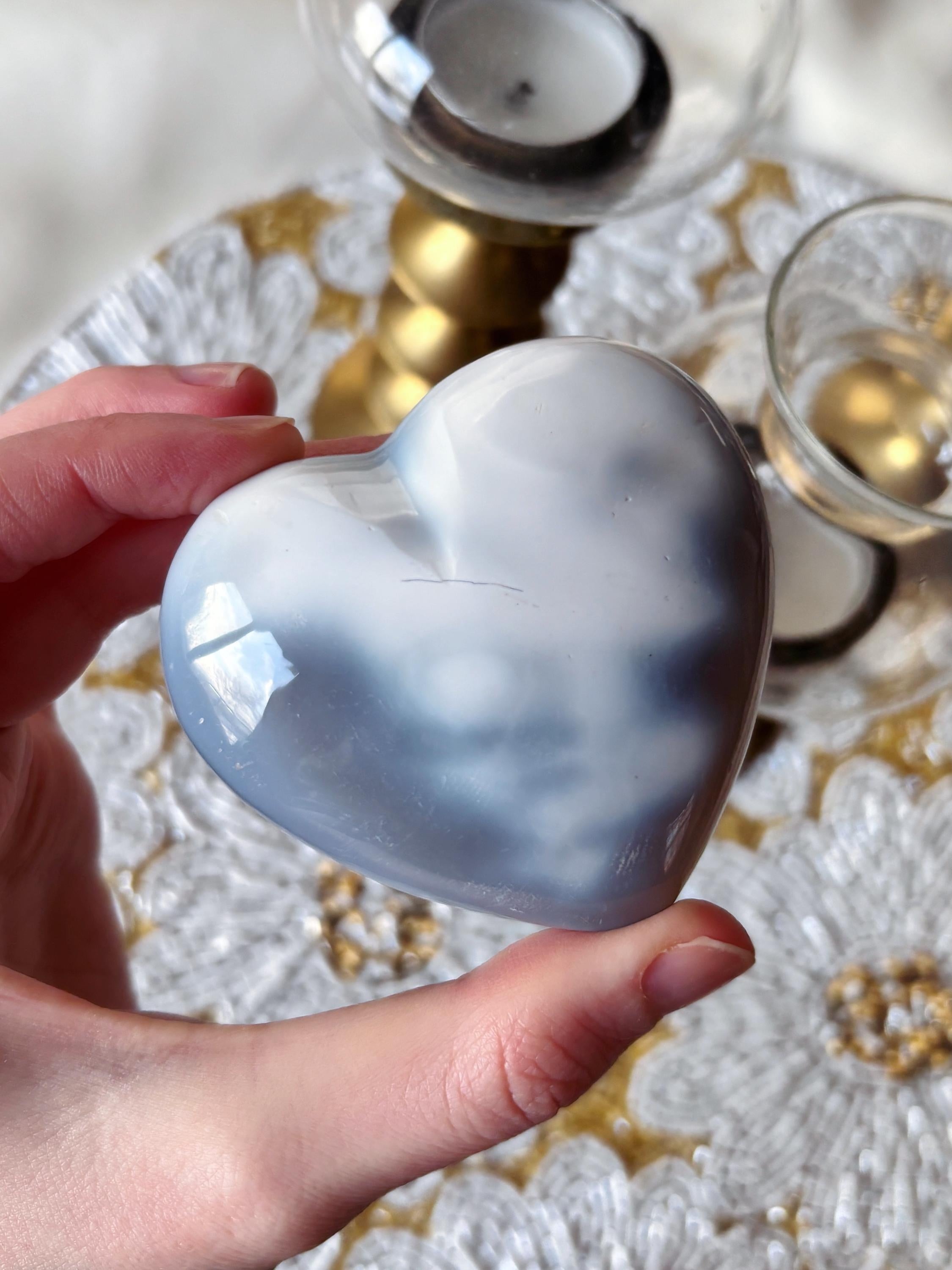 Puffy Blue Orca Agate Heart