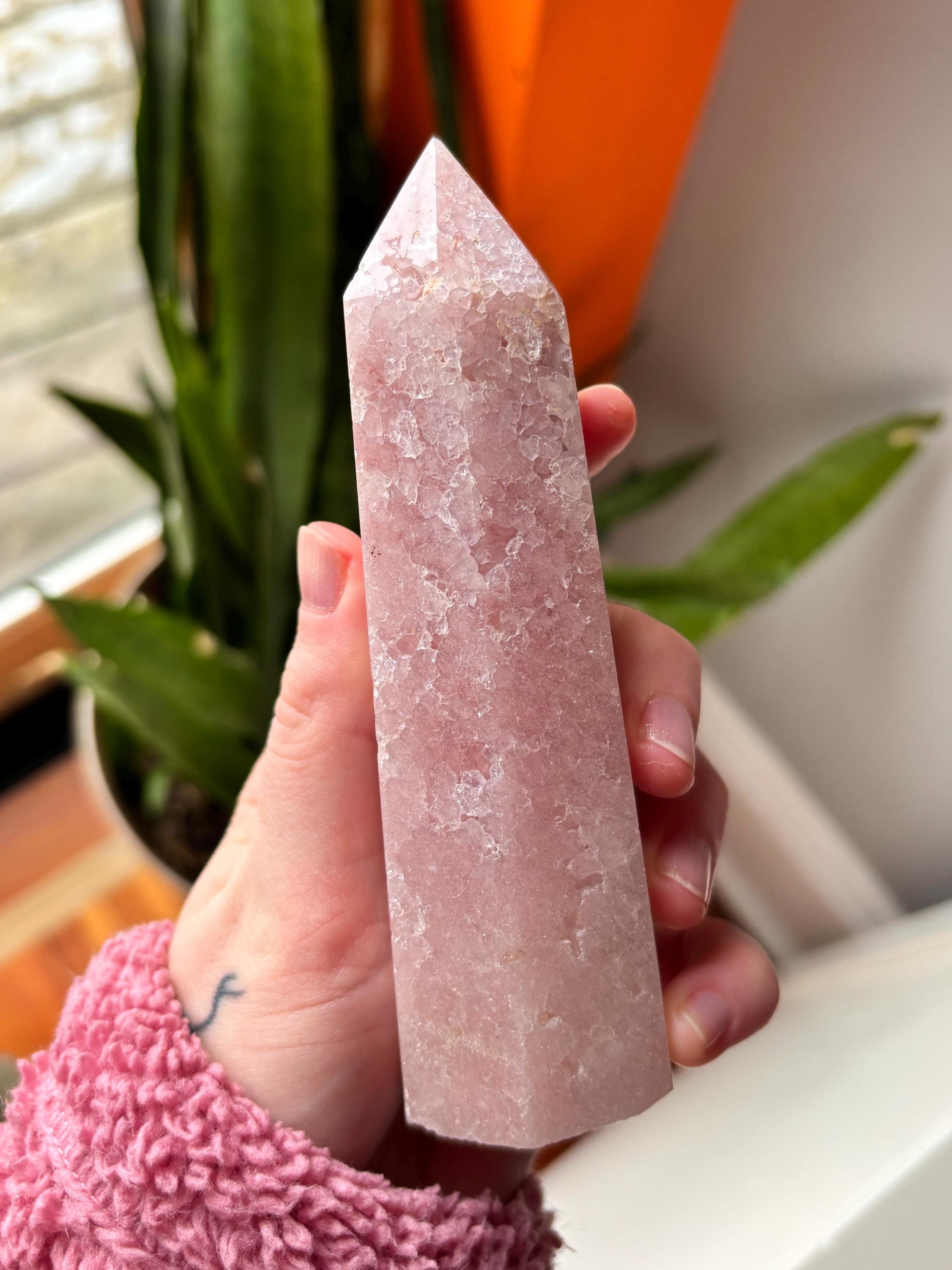 Large Pink Amethyst Tower, Natural Pink Amethyst Crystal Obelisk Point