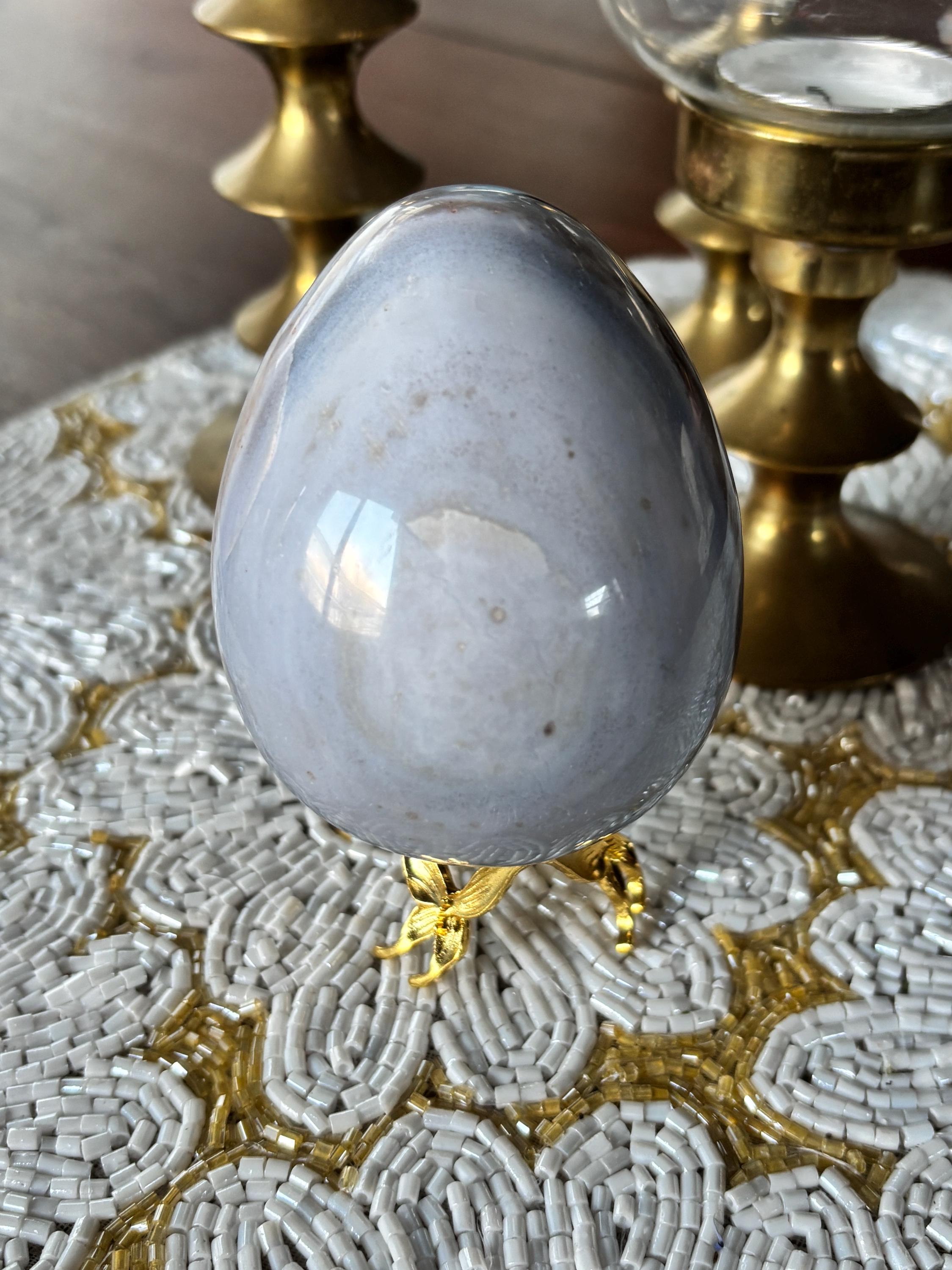 Large Blue Ocean Jasper Egg, Sea Jasper Crystal Carving
