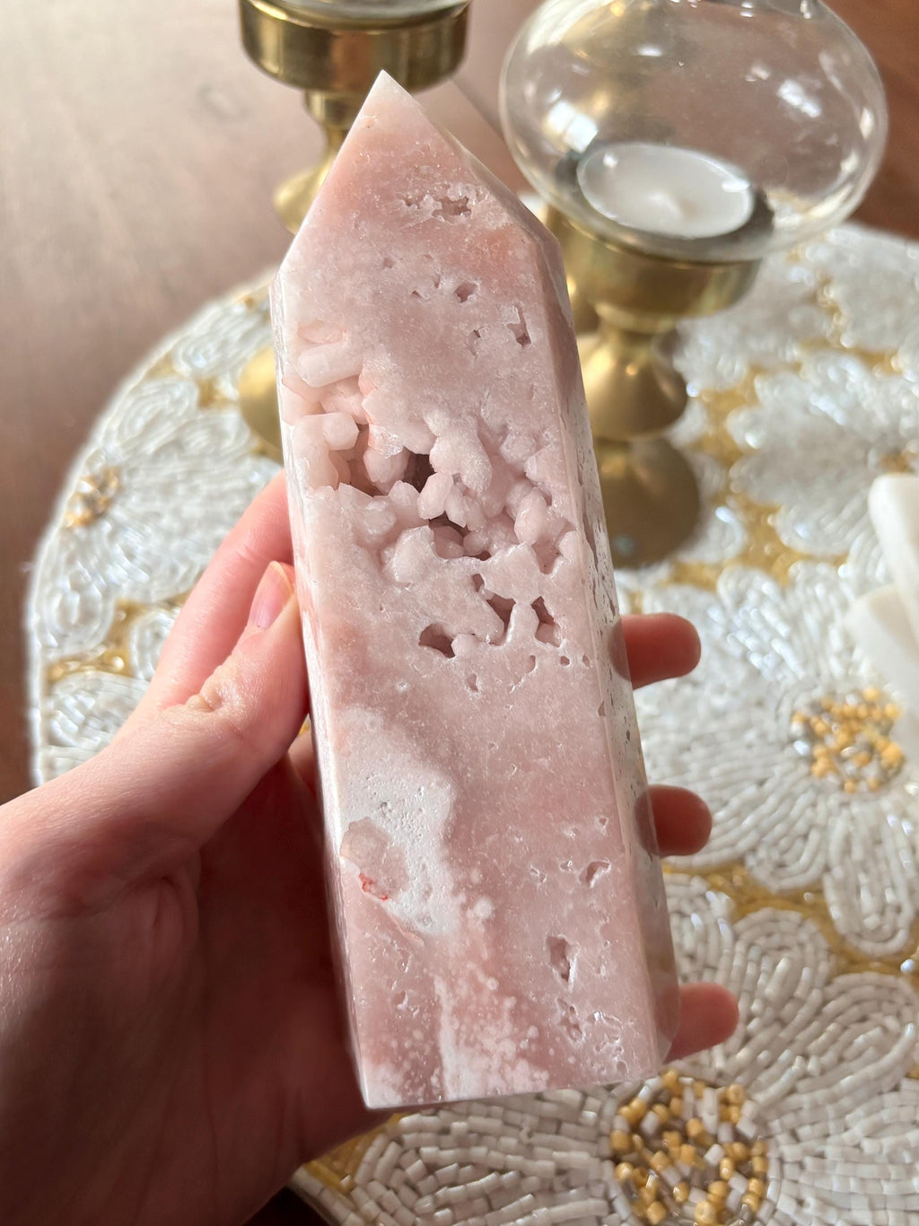 Large Pink Amethyst Flower Agate Tower with Botryoidal Formations