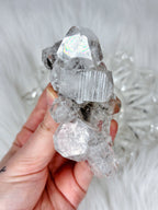 Diamond Apophyllite with Black Hematite, Raw Rainbow Apophyllite Cluster/Mineral Specimen