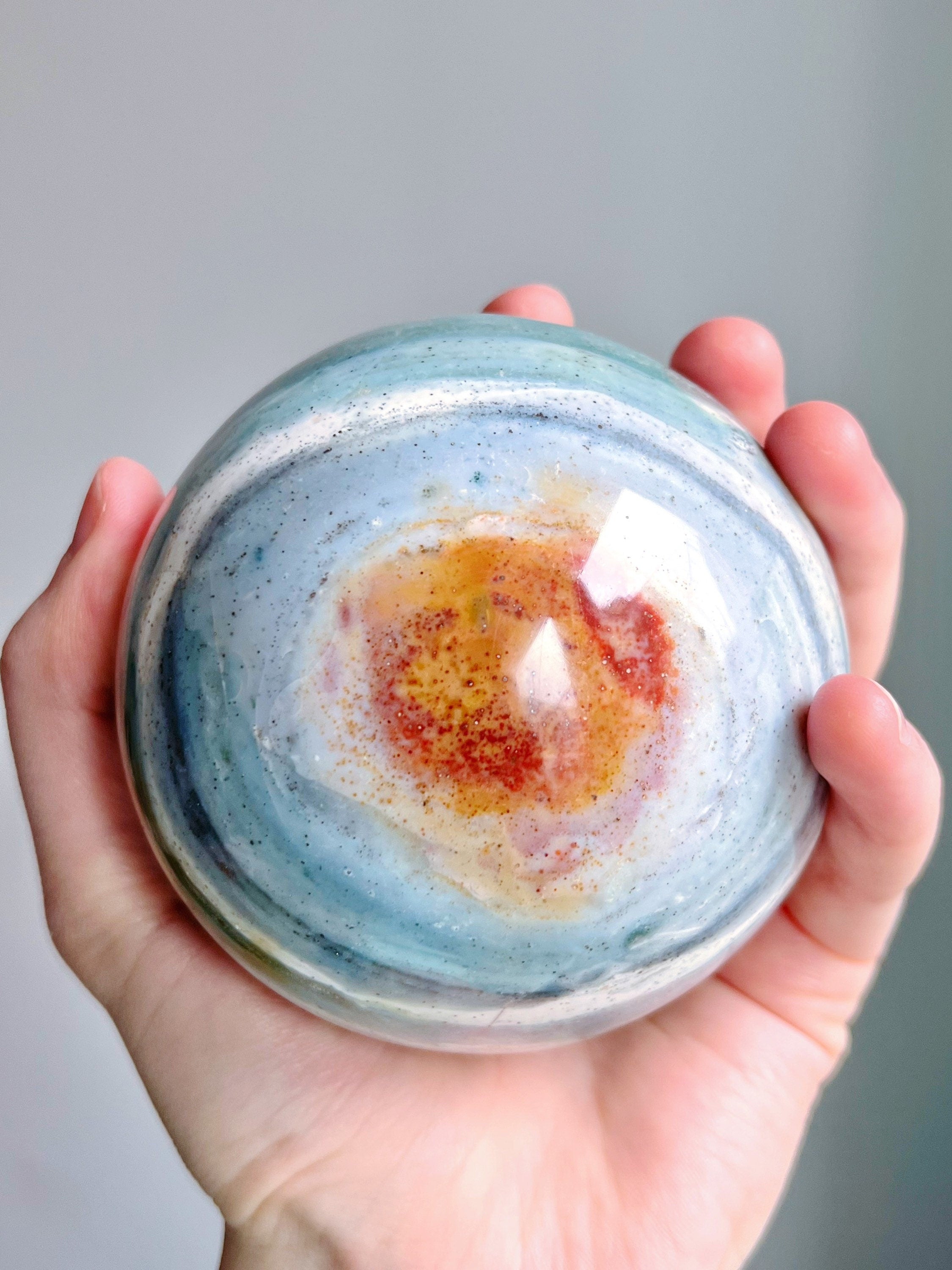 Large Ocean Jasper Sphere, Blue Green Sea Jasper