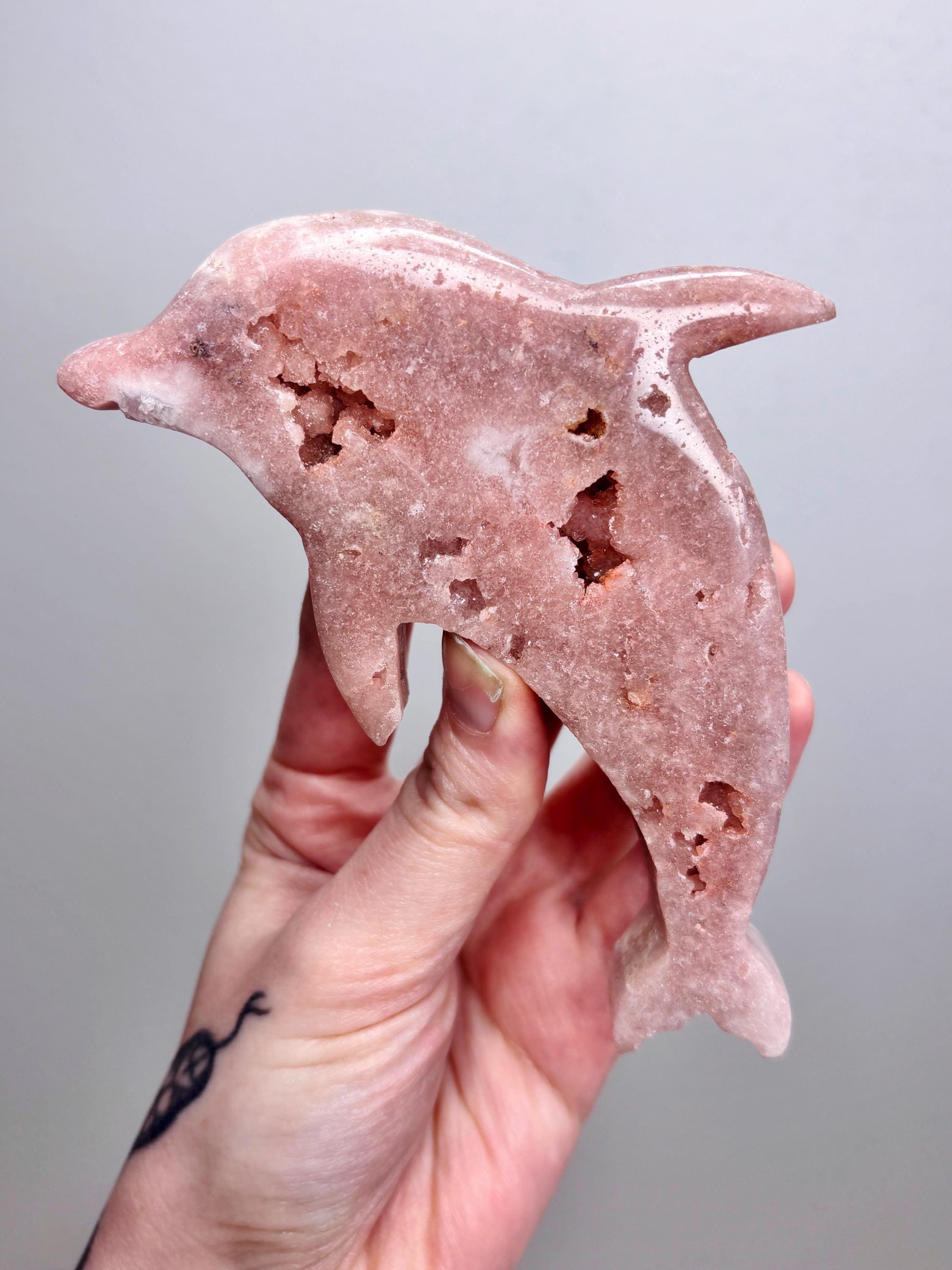 Pink Amethyst Dolphin Crystal with Gold Stand