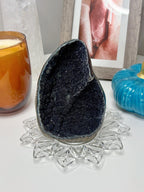 Large Black Amethyst Crystal, Raw Sugar Druzy Cut Base