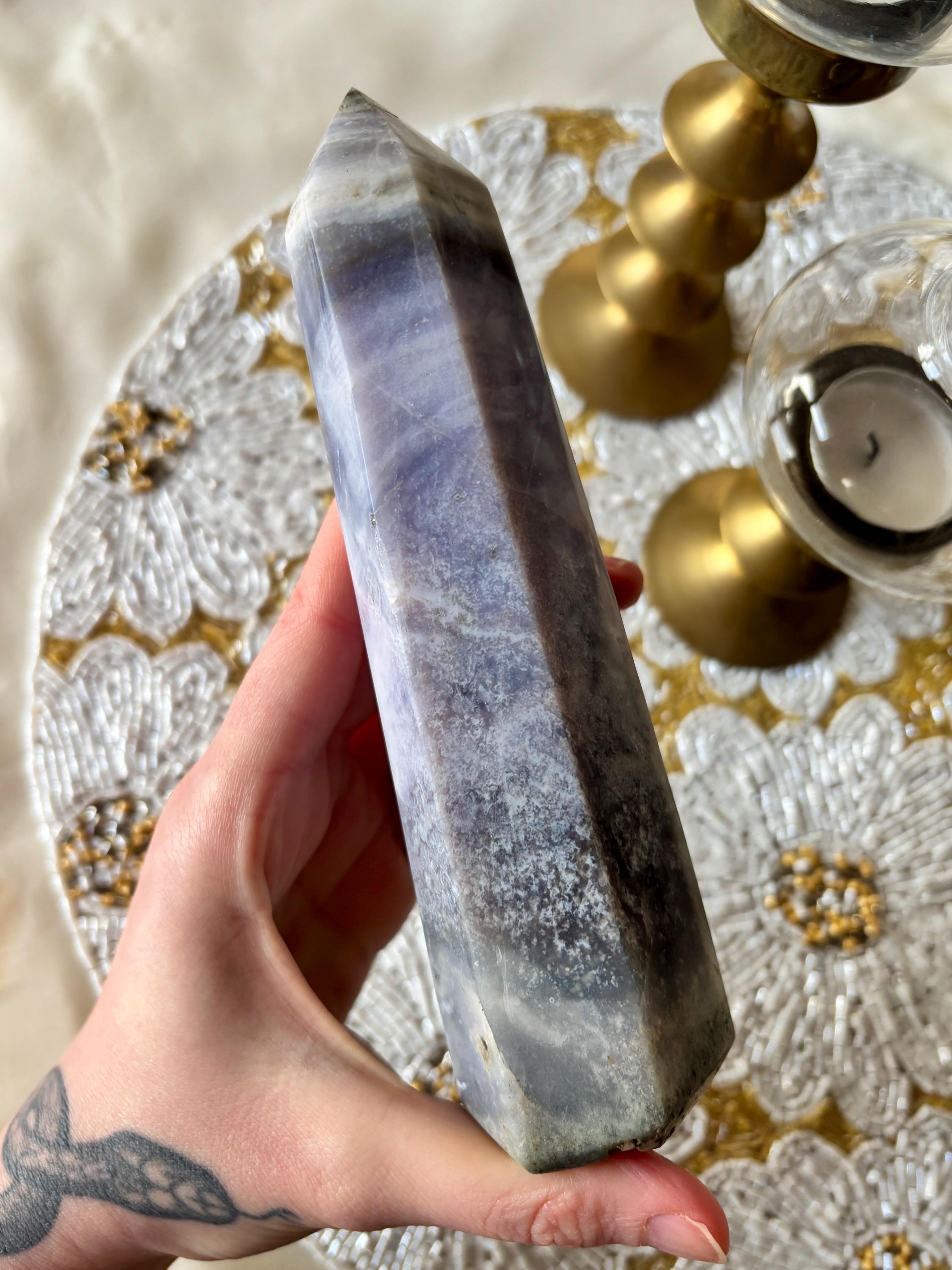 Pastel Ocean Jasper Tower, Lavender Orbicular Ocean Jasper Crystal Point