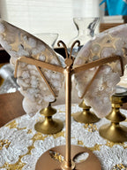 Flower Agate Butterfly Wing Crystal Display on Gold Stand