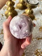 Purple Amethyst Flower Agate Sphere, Polished Sphere with Sparkly Druzy Caves