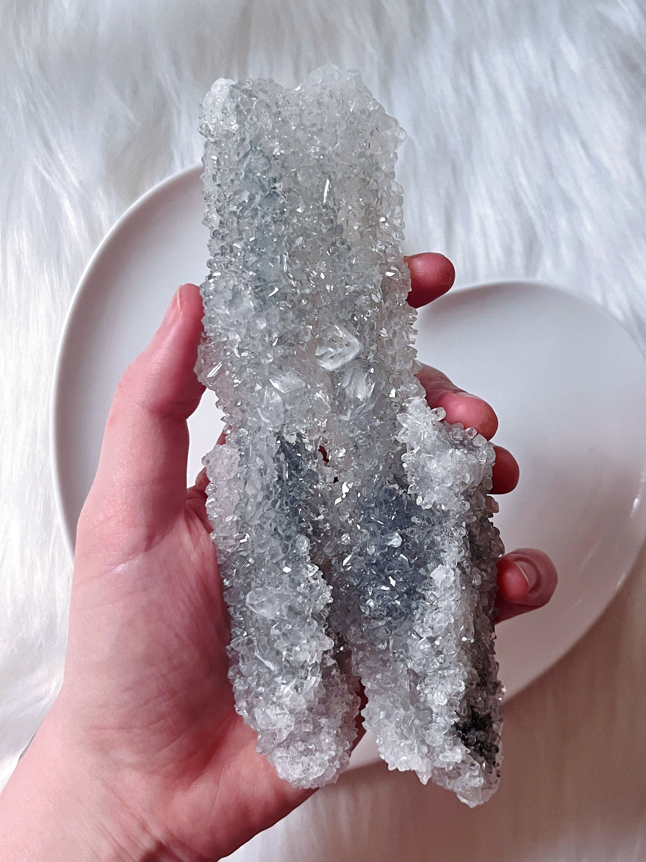 Large Apophyllite Crystal Cluster, Raw Icy Blue-Grey Diamond Apophyllite Specimen