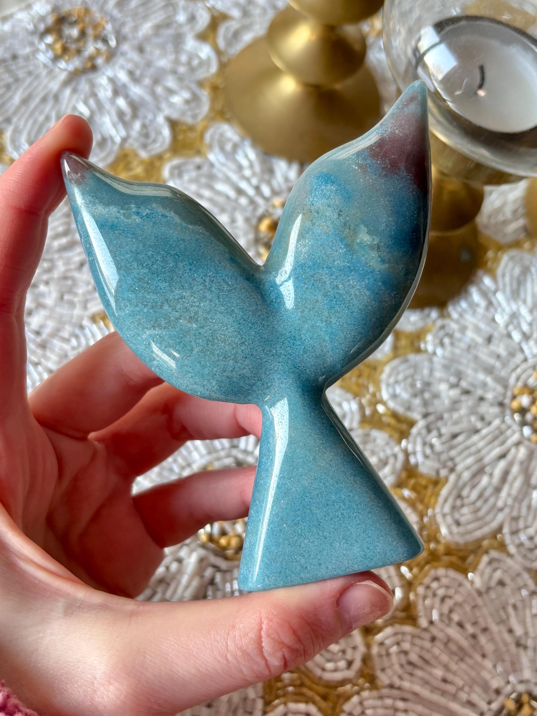 Blue Trolleite Mermaid Tail Crystal Carving