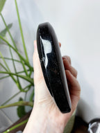 Large Silver Sheen Obsidian Heart, Polished Black Obsidian with Silver Flash Crystal Carving