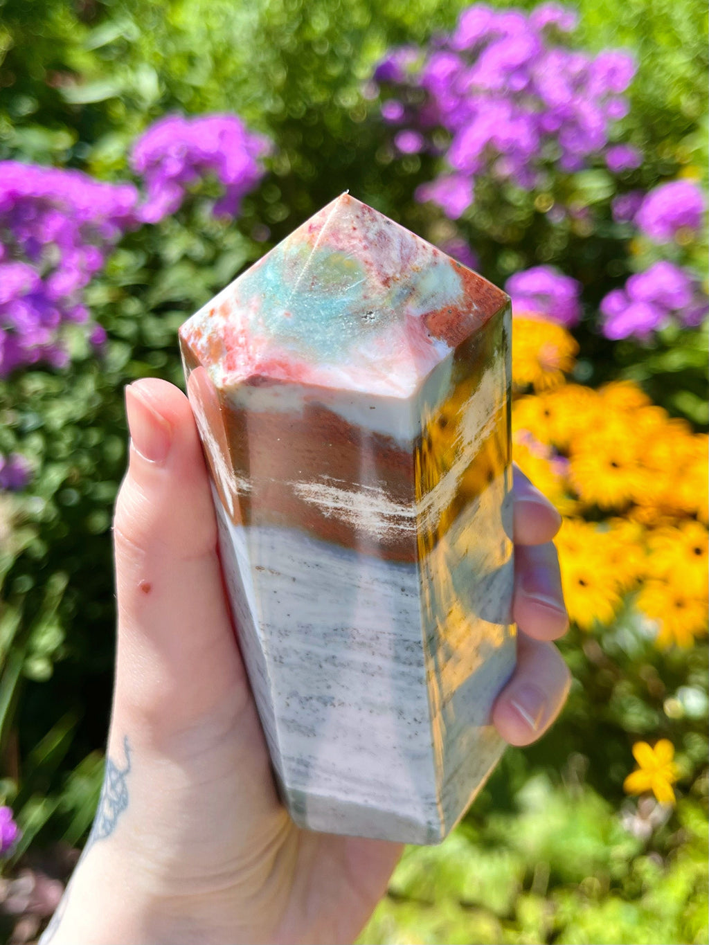 Large Ocean Jasper Tower • Blue Ocean Jasper • Pastel Rainbow Ocean Jasper • Polished Sea Jasper Point