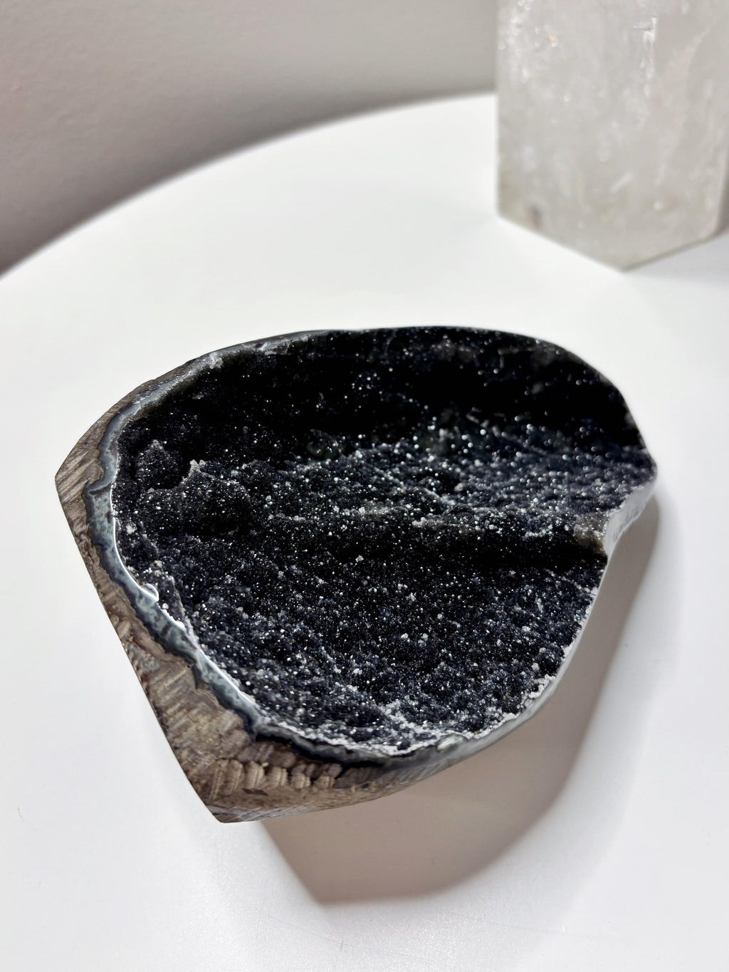 Large Black Amethyst Crystal, Raw Sugar Druzy Cut Base