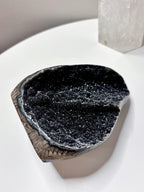 Large Black Amethyst Crystal, Raw Sugar Druzy Cut Base