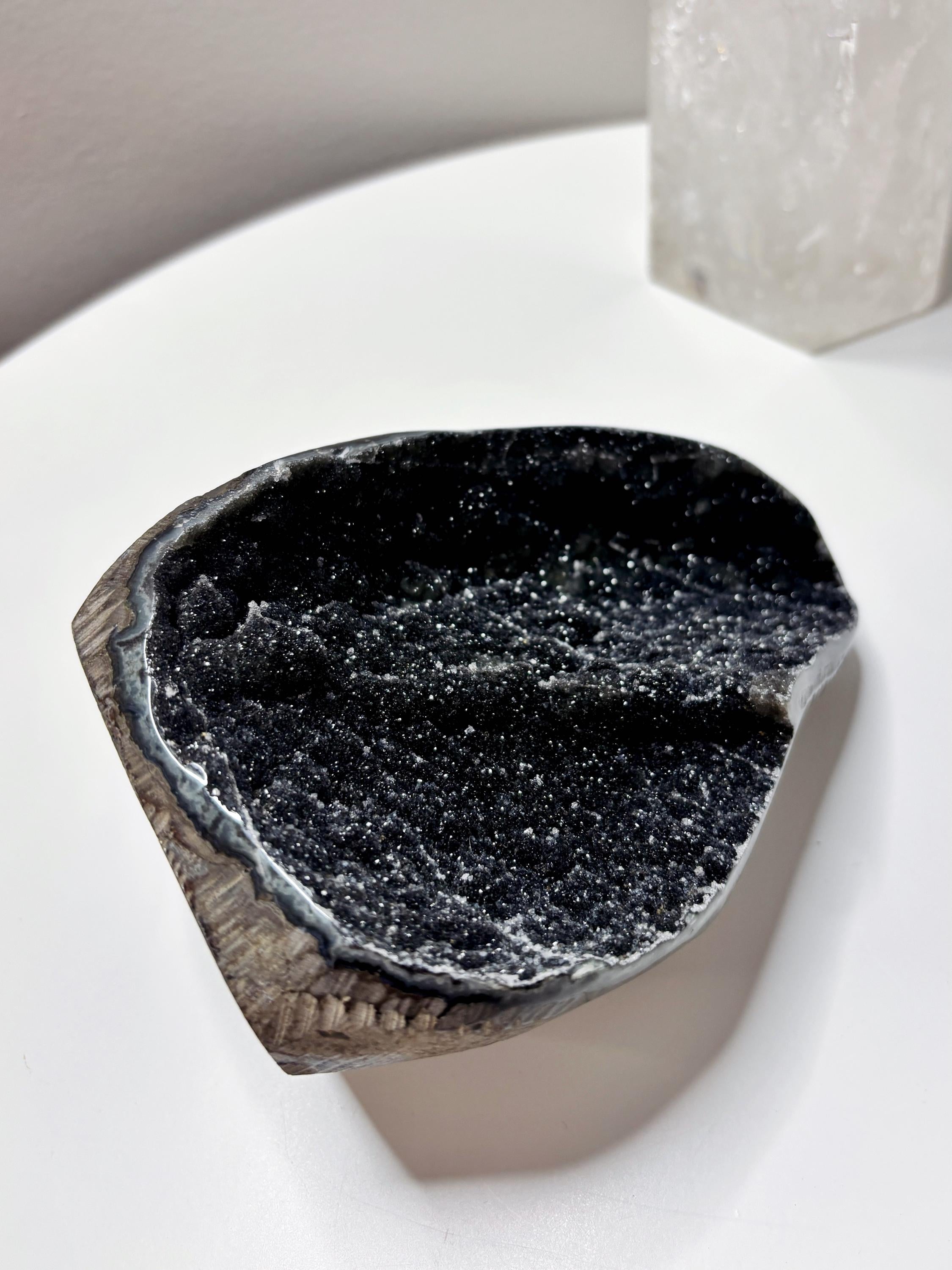 Large Black Amethyst Crystal, Raw Sugar Druzy Cut Base