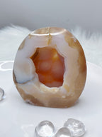 Sugary Pink Amethyst & Yellow Agate Freeform, Polished Agate Amethyst Geode Cut Base with Raw Druzy Center