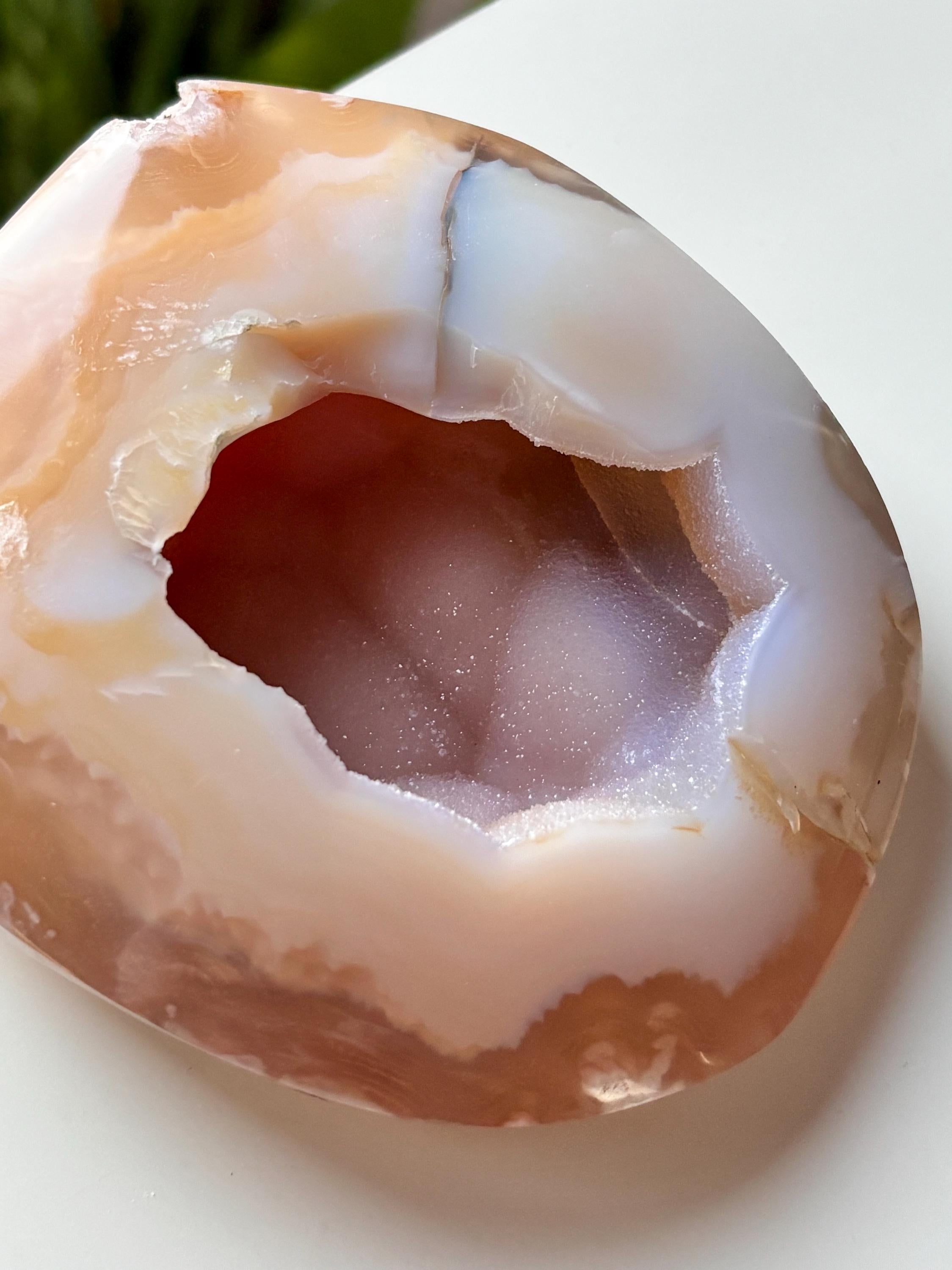 Sugary Pink Amethyst & Yellow Agate Freeform, Polished Agate Amethyst Geode Cut Base with Raw Druzy Center