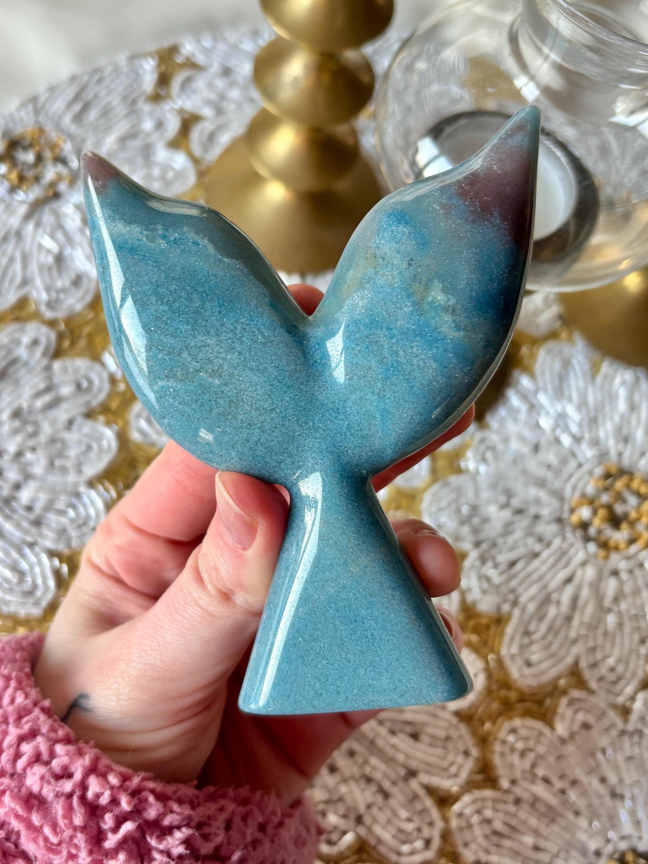 Blue Trolleite Mermaid Tail Crystal Carving