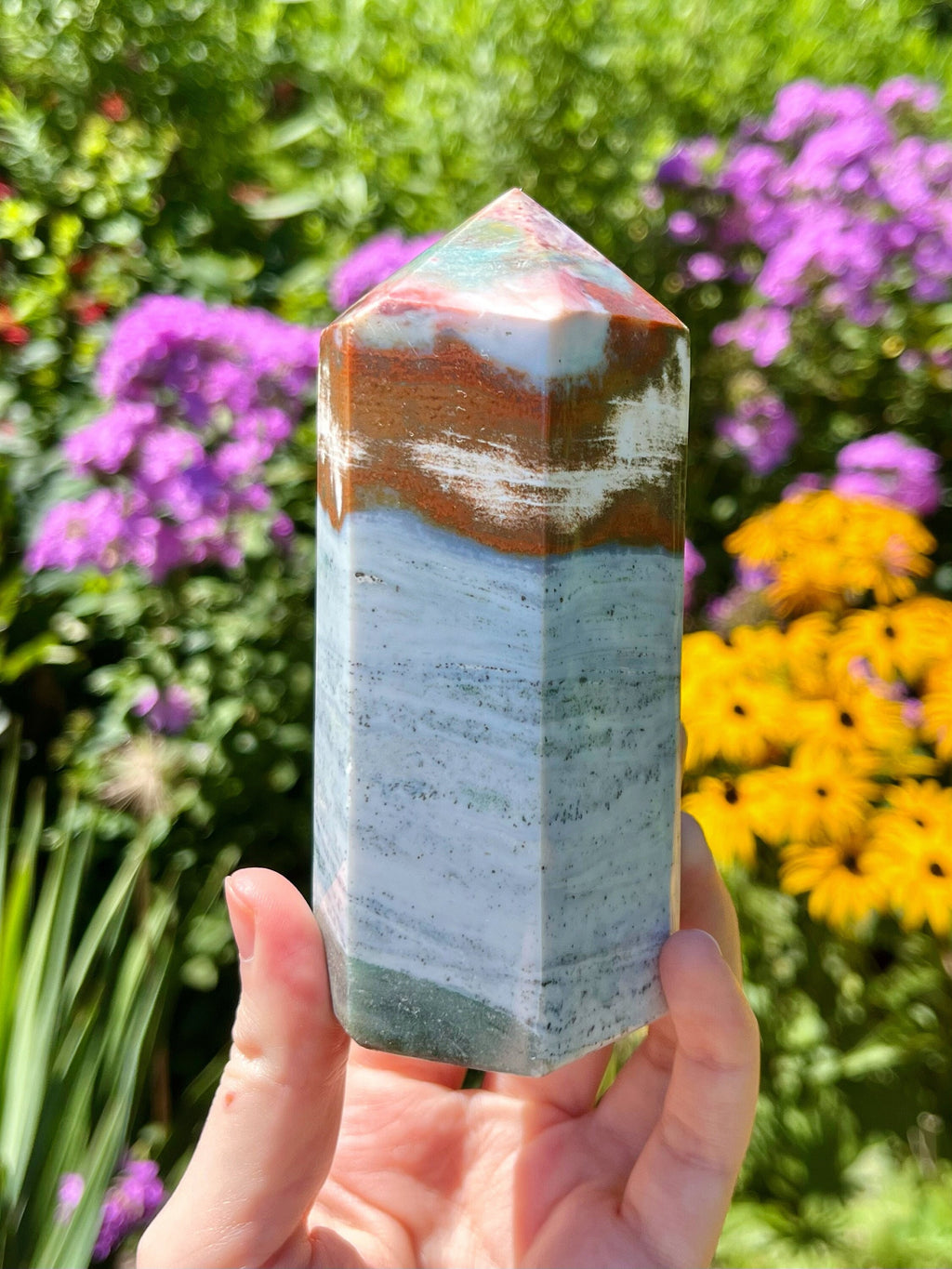Large Ocean Jasper Tower • Blue Ocean Jasper • Pastel Rainbow Ocean Jasper • Polished Sea Jasper Point