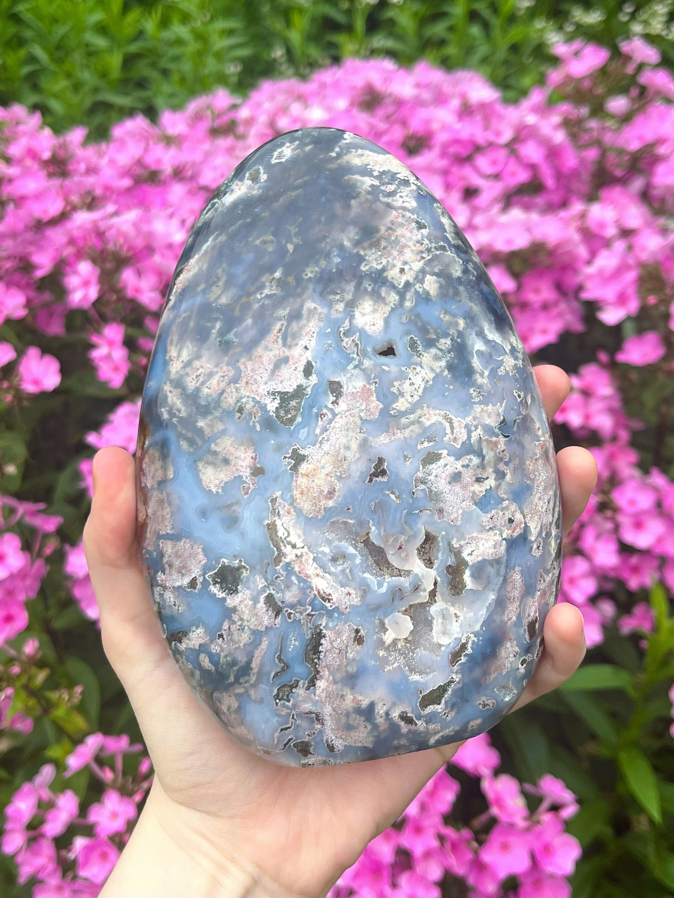 Huge Ocean Jasper Freeform, Polished Blue & Pink Sea Jasper Cut Base