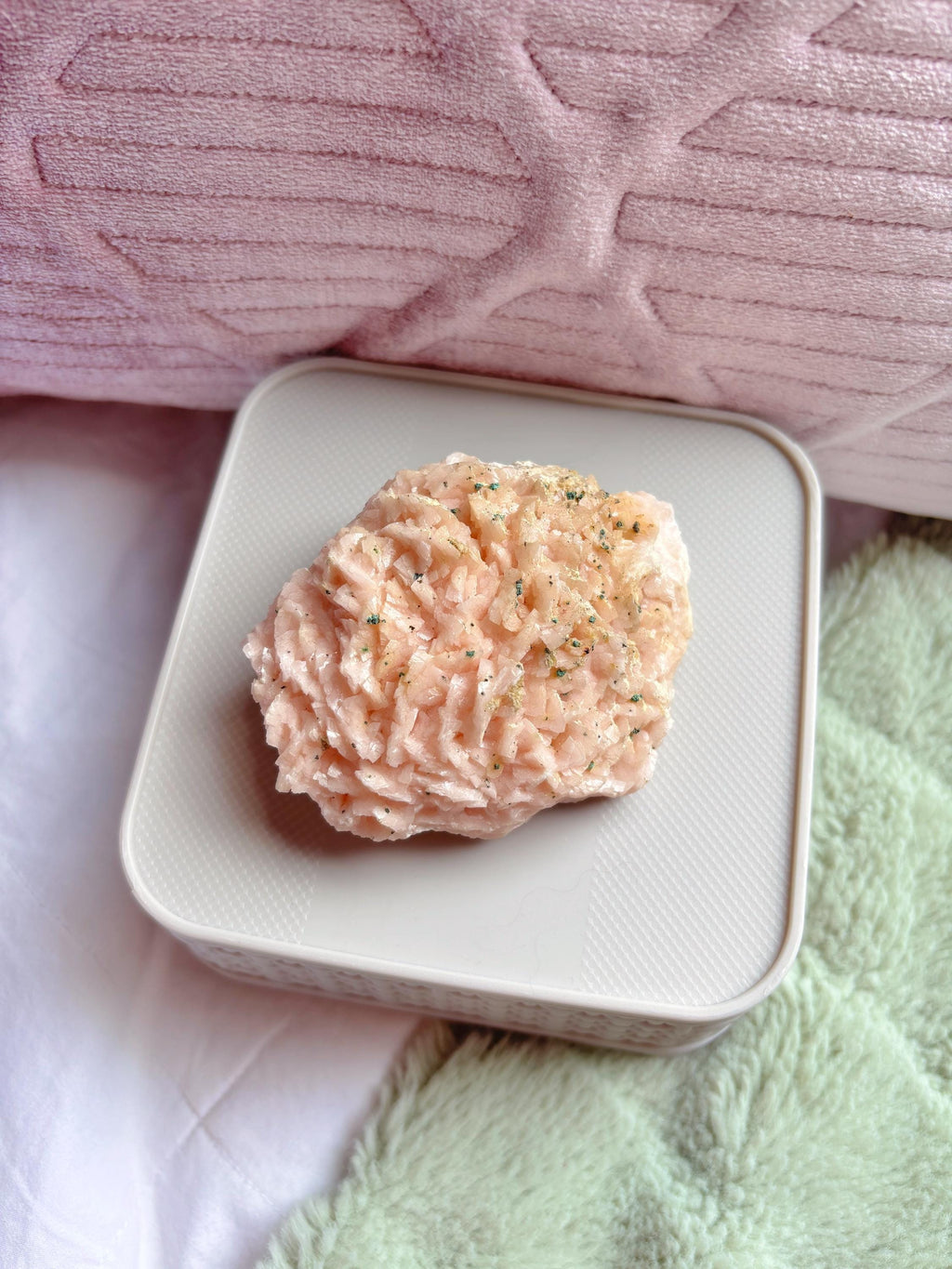 High Quality Peach Dolomite, Peach Dolomite with Malachite Crystal, Raw Dolomite Mineral Specimen