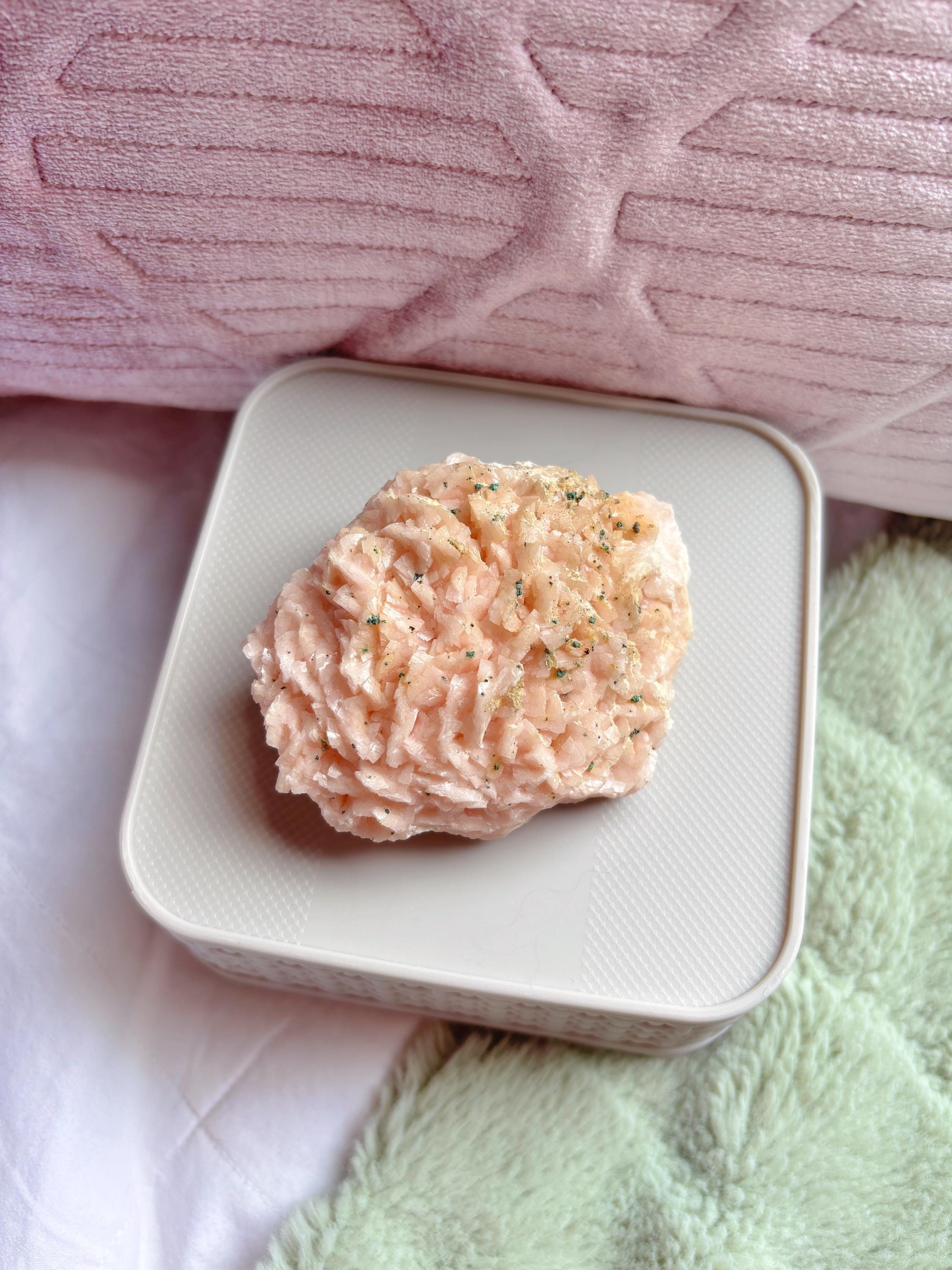 High Quality Peach Dolomite, Peach Dolomite with Malachite Crystal, Raw Dolomite Mineral Specimen