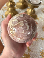 Large Pink Amethyst with Yellow Flower Agate Sphere