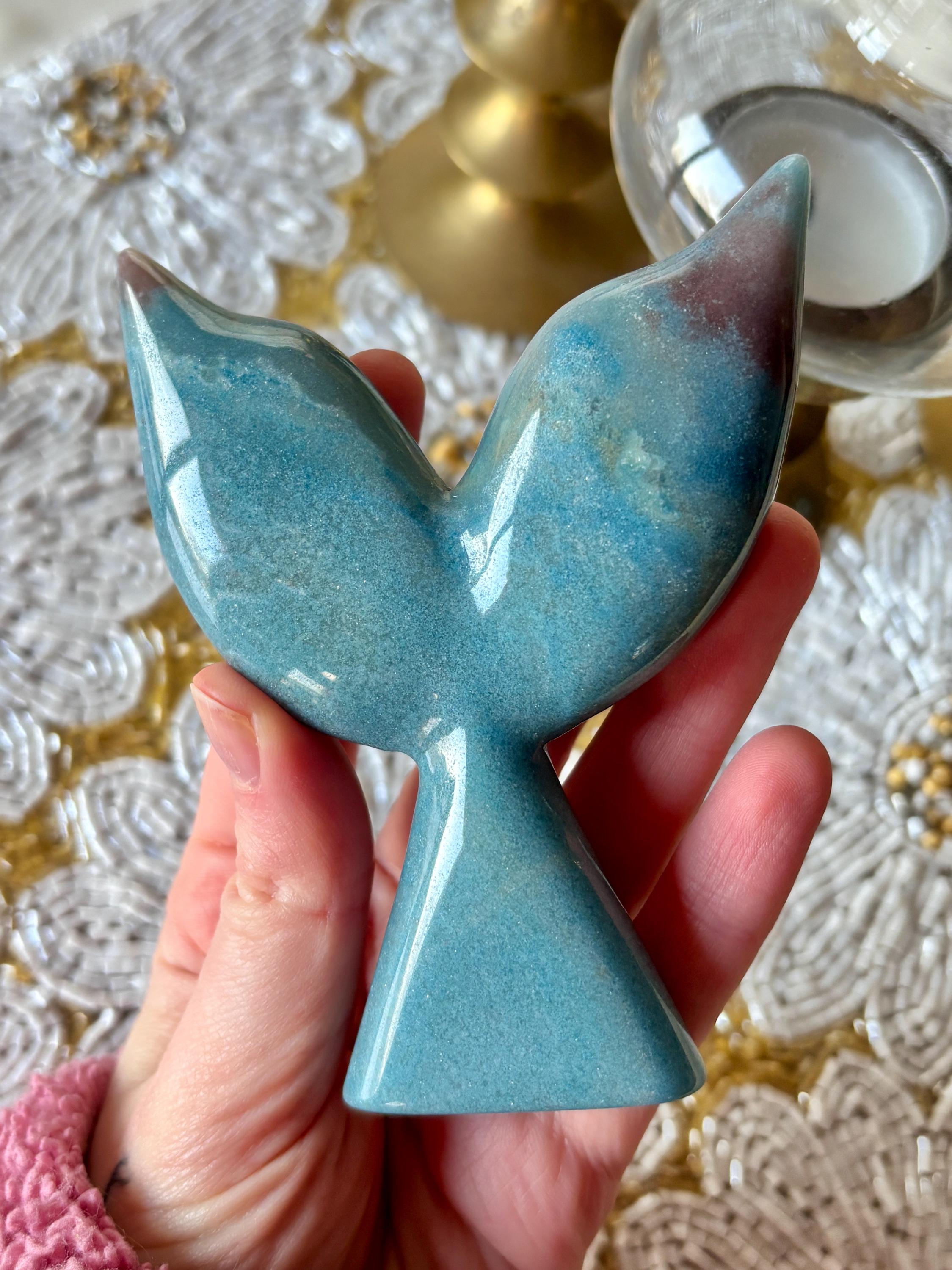 Blue Trolleite Mermaid Tail Crystal Carving