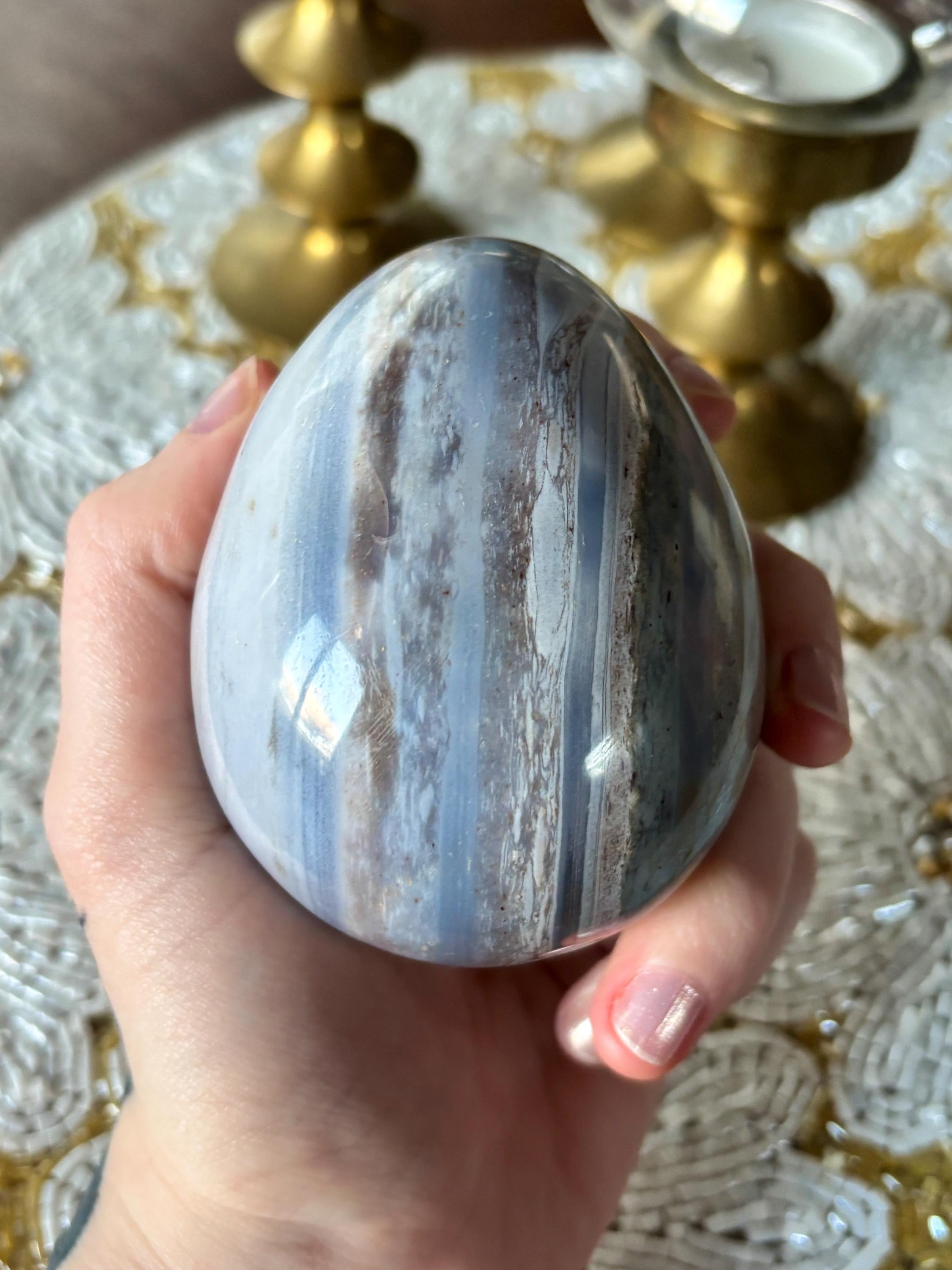 Large Blue Ocean Jasper Egg, Sea Jasper Crystal Carving