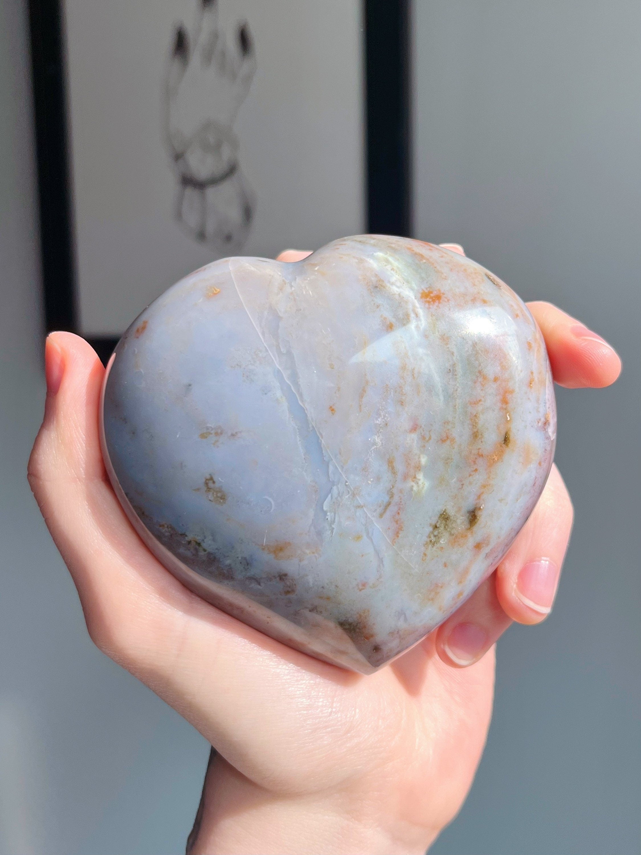 Large Pastel Ocean Jasper Crystal Heart, Polished Rainbow Sea Jasper Carving