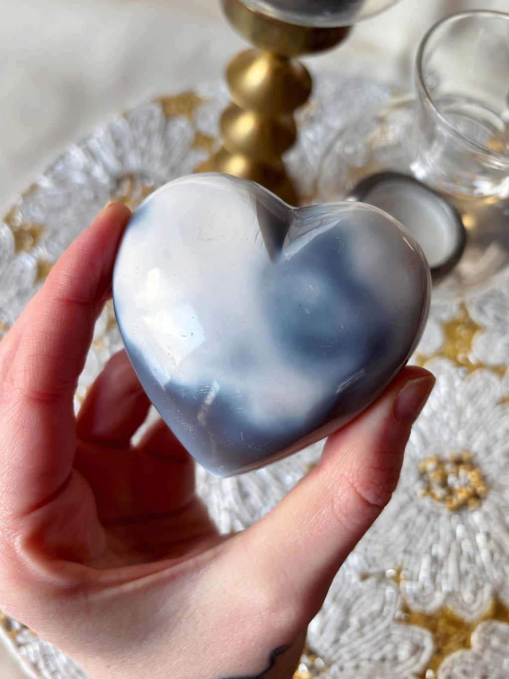 Puffy Blue Orca Agate Heart