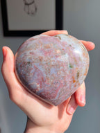 Large Pastel Ocean Jasper Crystal Heart, Polished Rainbow Sea Jasper Carving