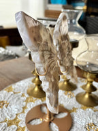 Flower Agate Butterfly Wing Crystal Display on Gold Stand