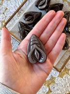 Silver Sheen Obsidian Vulva Crystal, Black Obsidian Yoni Carving — Stone Amulet for Fertility, Divine Feminine Energy